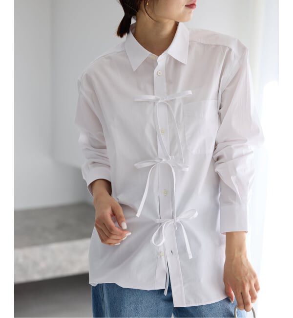 IENA「MA/RE/マレ RIBBON SHIRTS シャツ LIGHT COTTON 104 GR」|シャツ・ブラウス|ホワイト