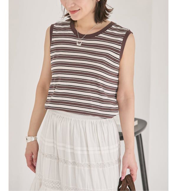 JOURNAL STANDARD「《予約》汗ジミ防止天竺ボーダーノースリーブ」|Tシャツ・カットソー|