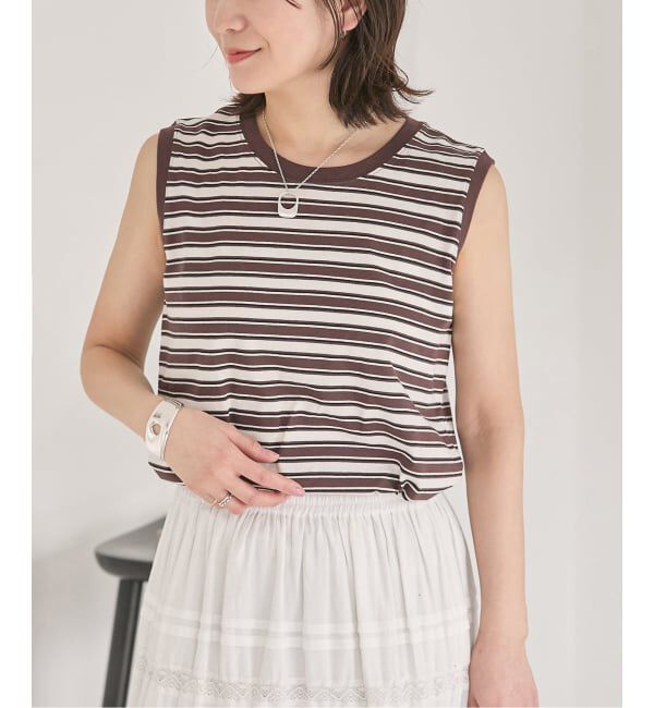 JOURNAL STANDARD「《予約》汗ジミ防止天竺ボーダーノースリーブ」|Tシャツ・カットソー|