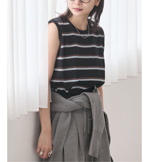 JOURNAL STANDARD「《予約》汗ジミ防止天竺ボーダーノースリーブ」|Tシャツ・カットソー|