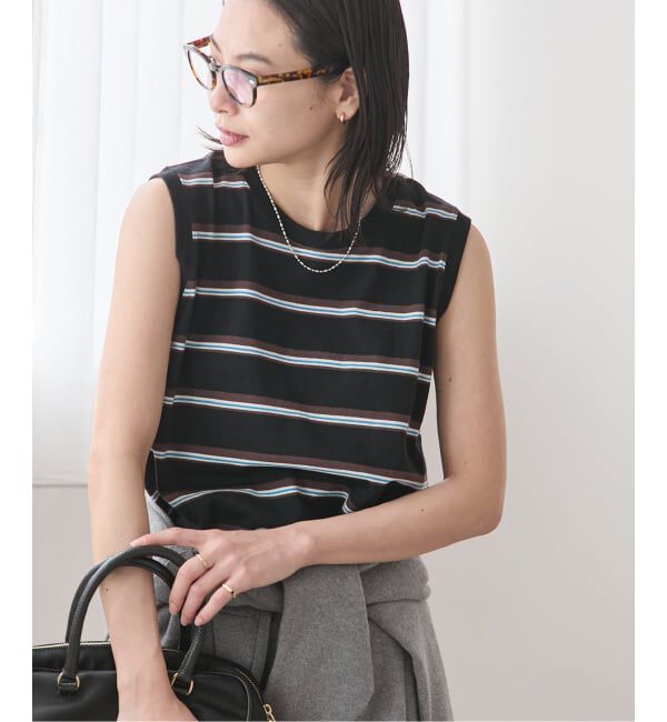 JOURNAL STANDARD「《予約》汗ジミ防止天竺ボーダーノースリーブ」|Tシャツ・カットソー|