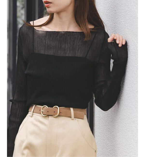 NOBLE「《WEB限定カラー》シアーホリゾンタルリブニット」|ニット・セーター|ブラック