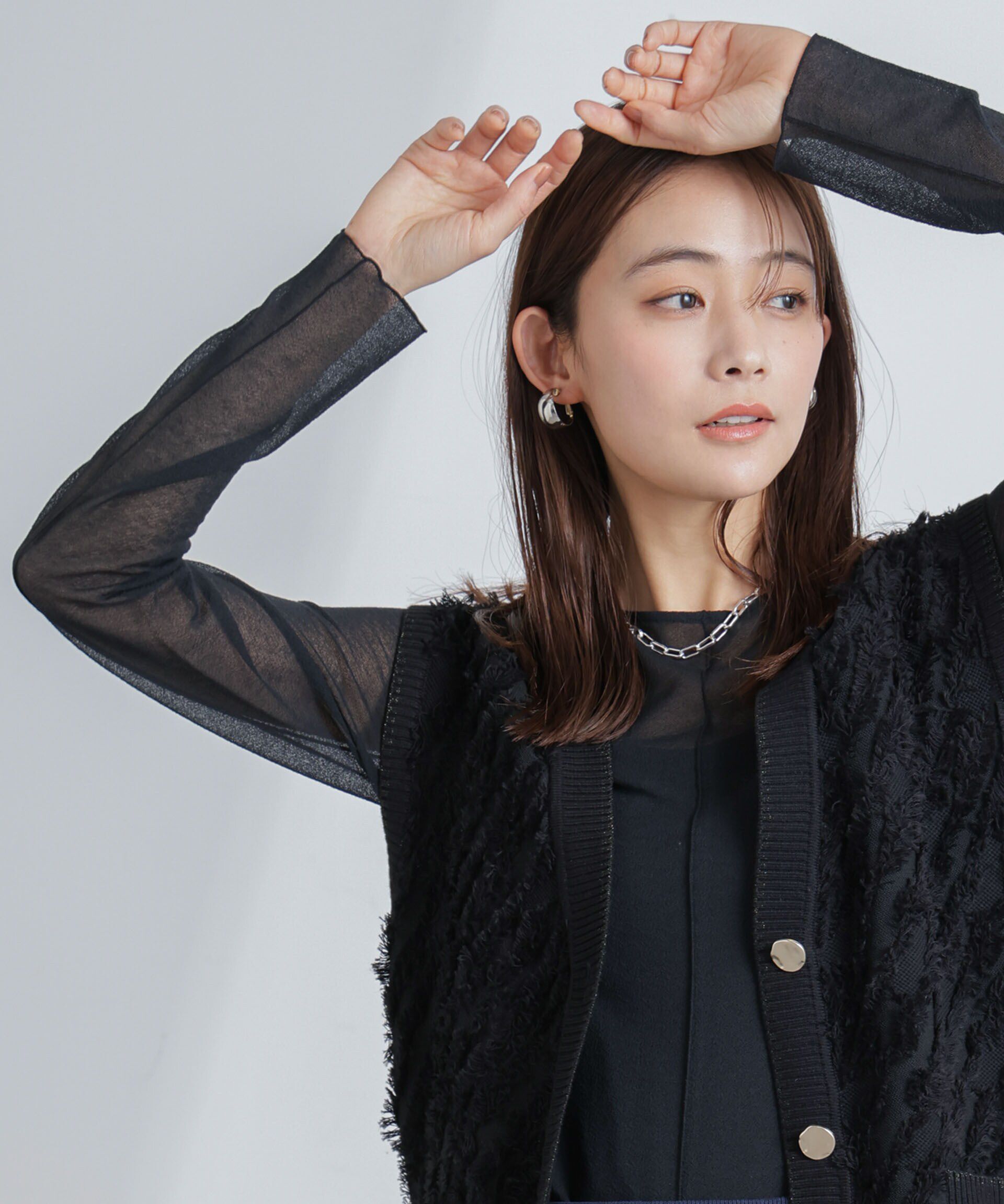 nano･universe「梨地シアーカットトップス」|Tシャツ・カットソー|ブラック