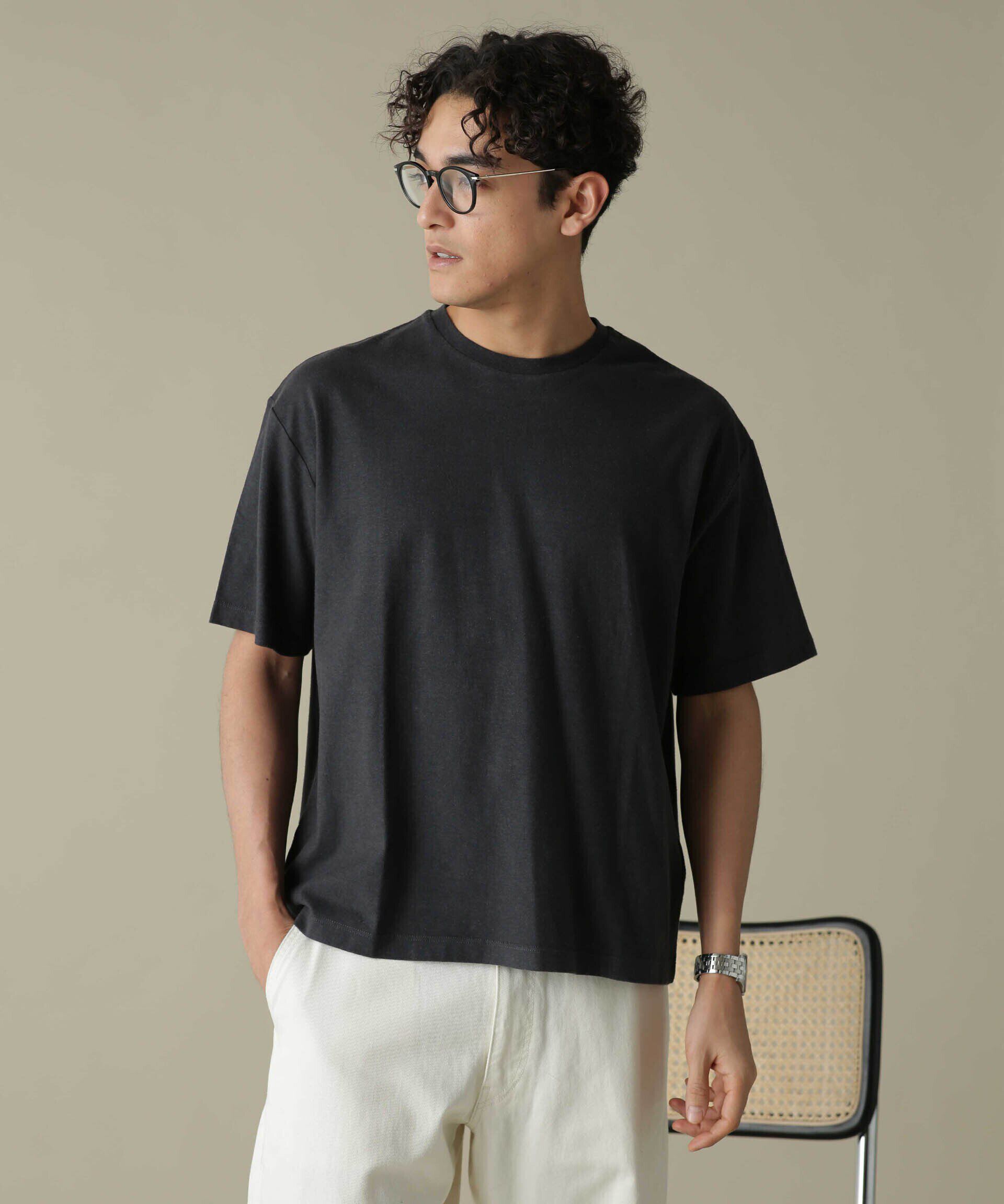 nano･universe「「NJ/CLUB」HOMESTOCK ガーメントダイコットンヘンプTシャツ」|Tシャツ・カットソー|