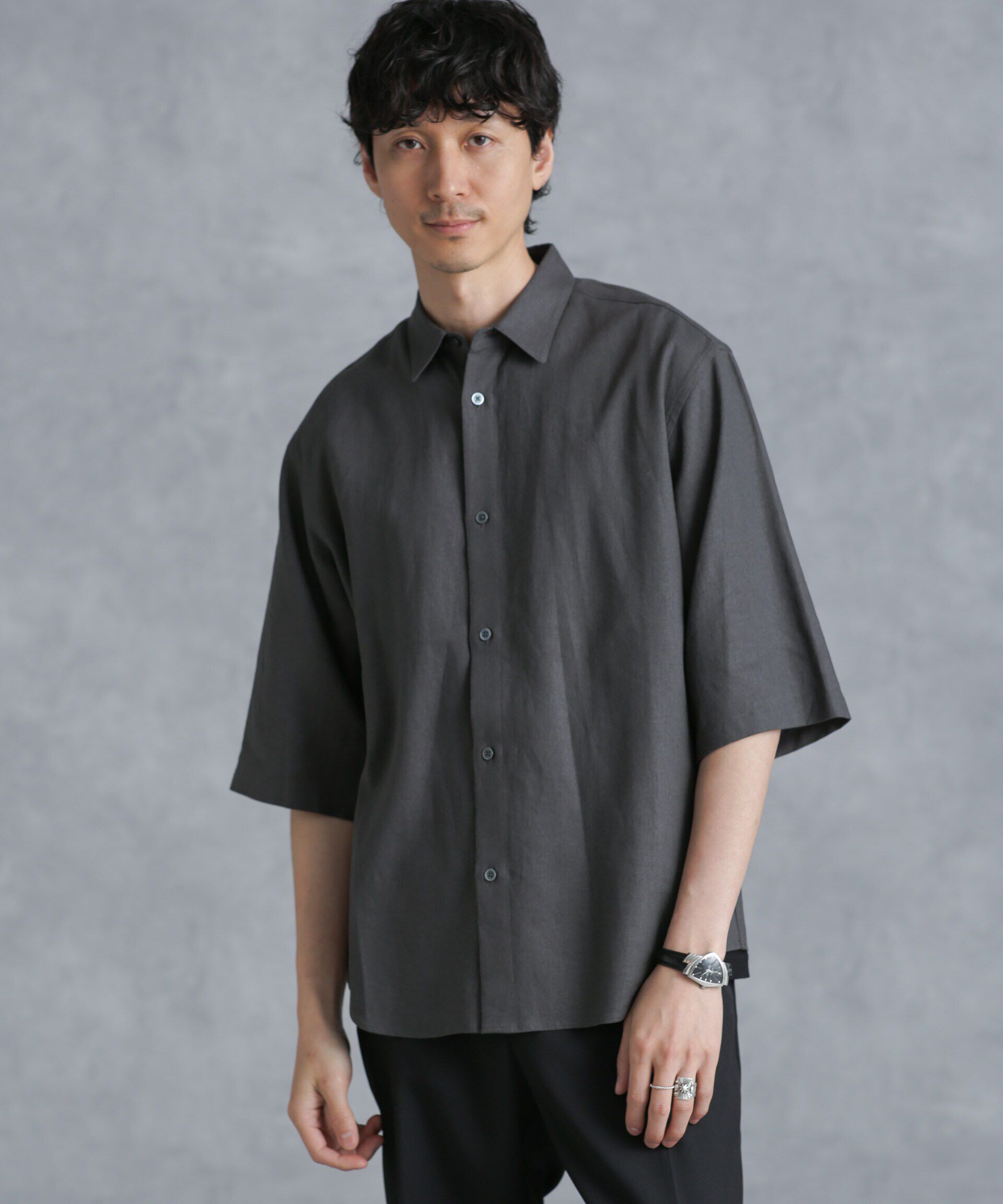 nano･universe「フレンチリネンレギュラーカラーシャツ 7分袖」|シャツ・ブラウス|