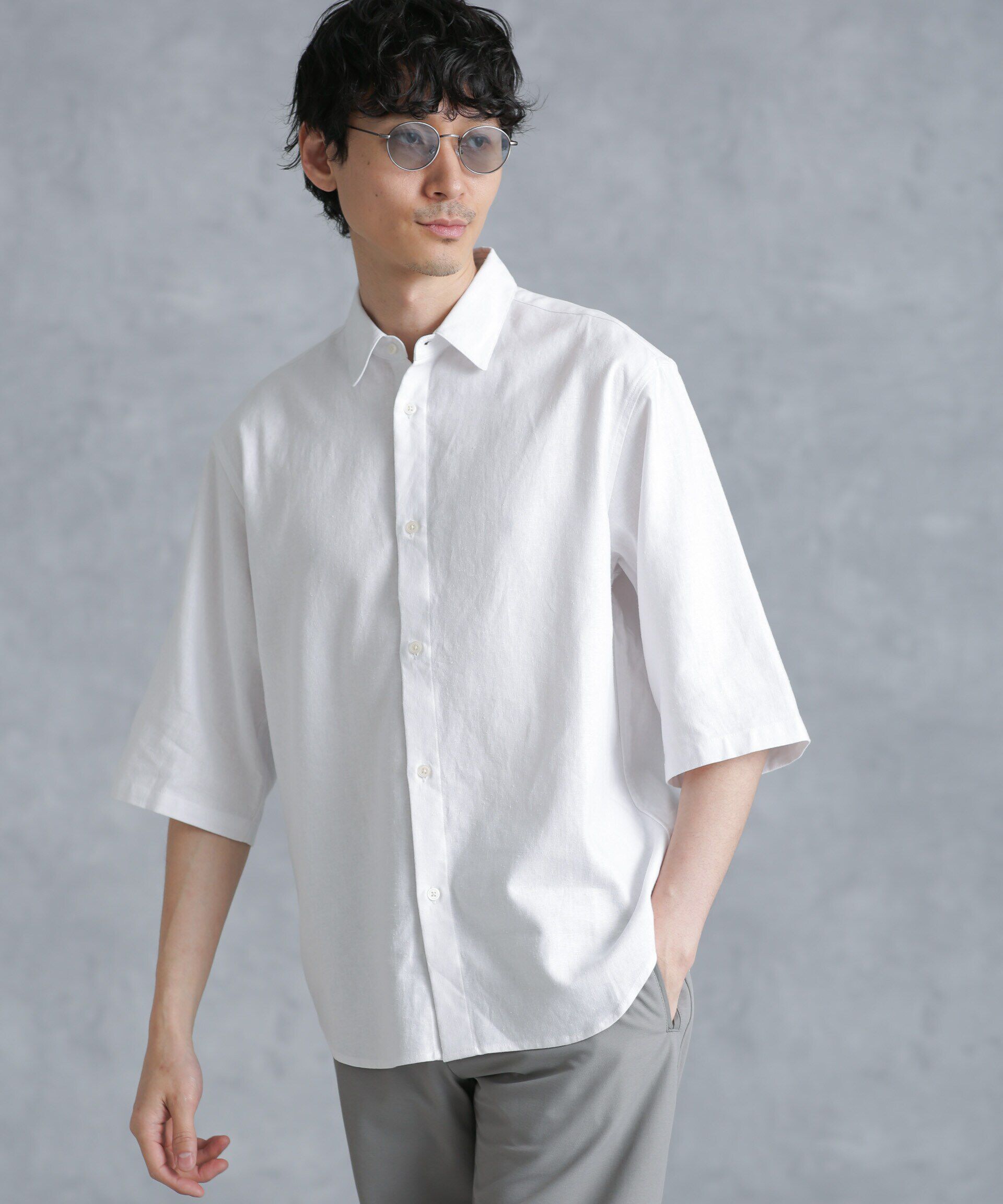 nano･universe「フレンチリネンレギュラーカラーシャツ 7分袖」|シャツ・ブラウス|