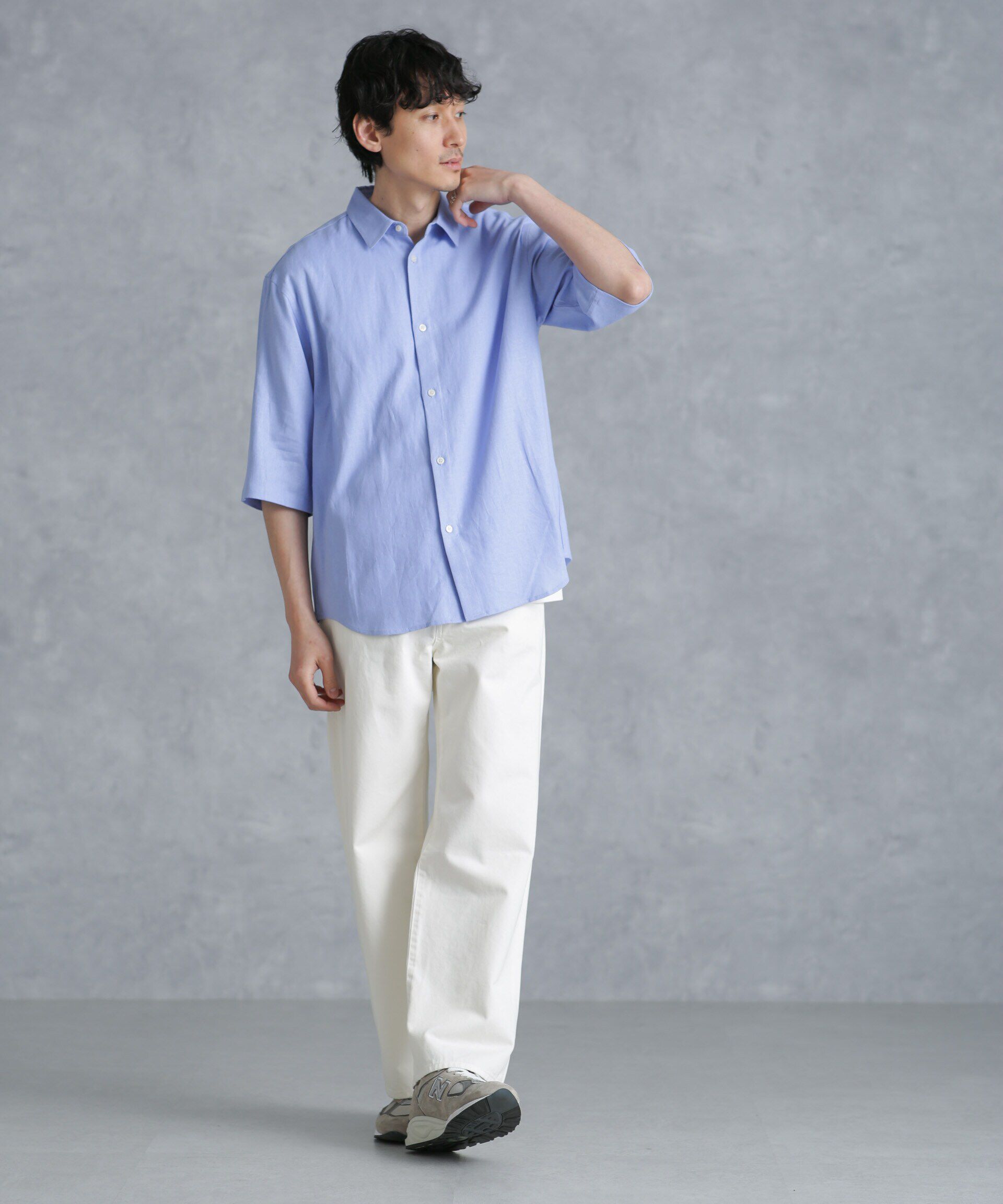nano･universe「フレンチリネンレギュラーカラーシャツ 7分袖」|シャツ・ブラウス|サックス5