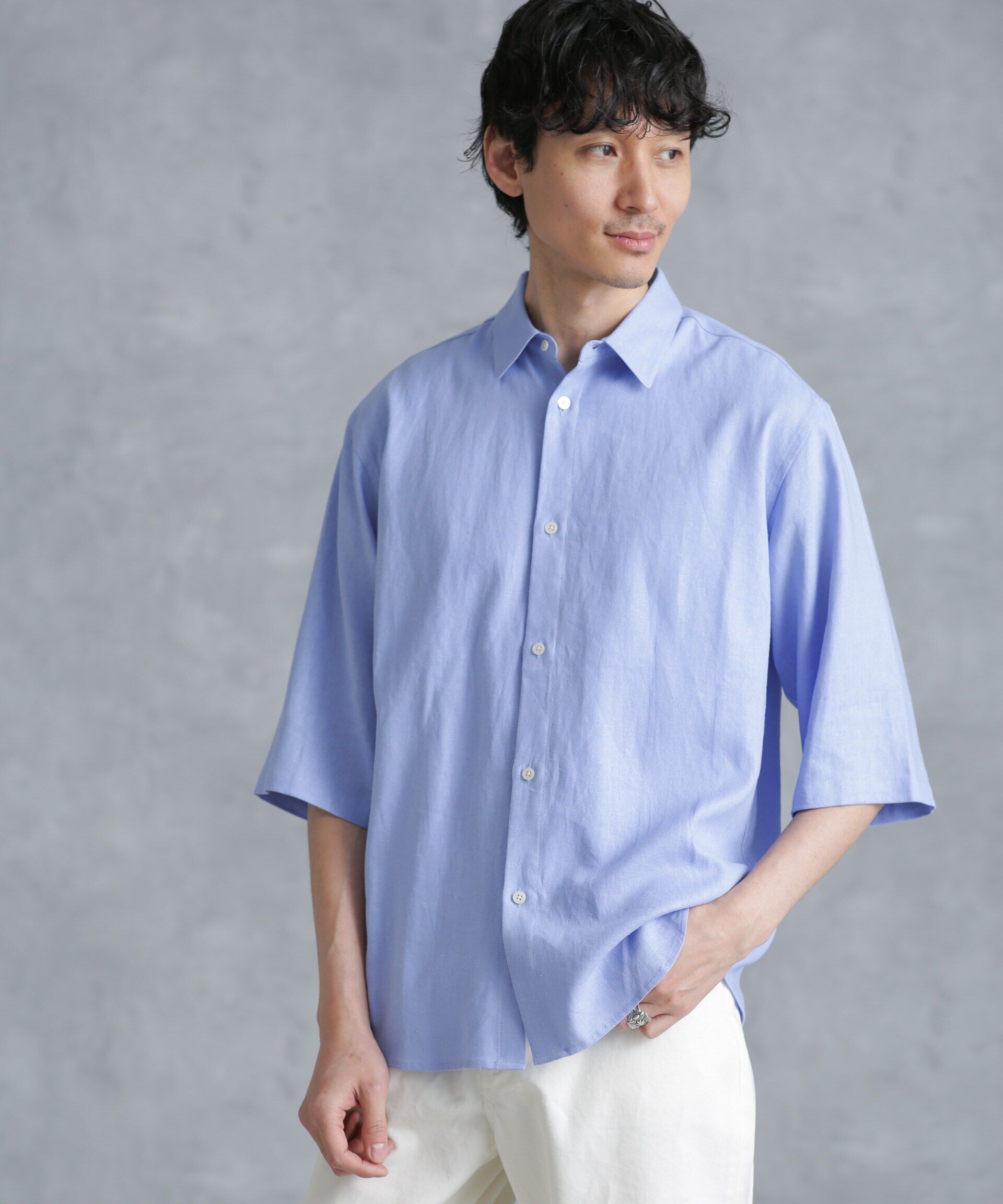 nano･universe「フレンチリネンレギュラーカラーシャツ 7分袖」|シャツ・ブラウス|