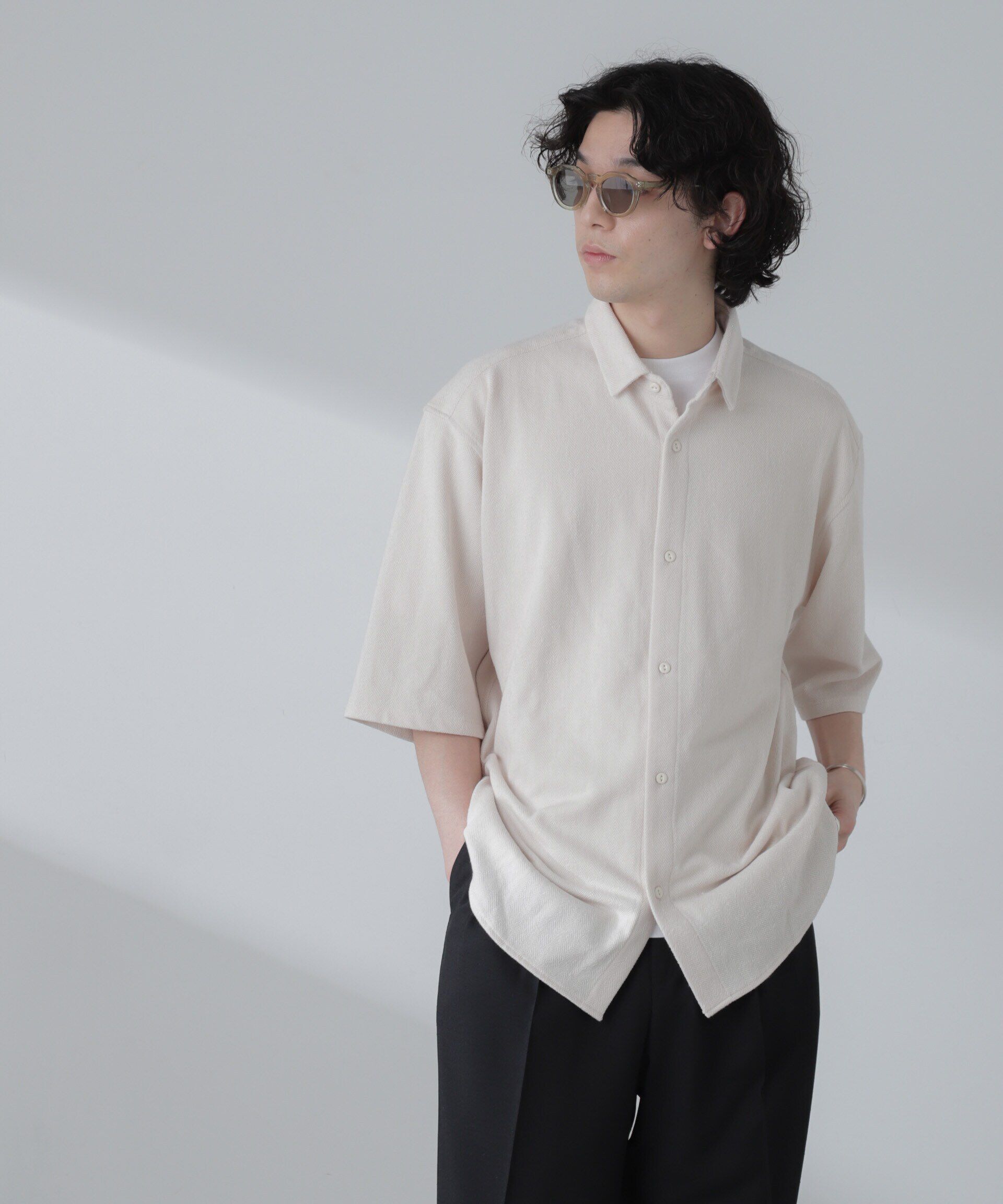 nano･universe「ヘリンボーン起毛シャツ 半袖(セットアップ可)」|シャツ・ブラウス|