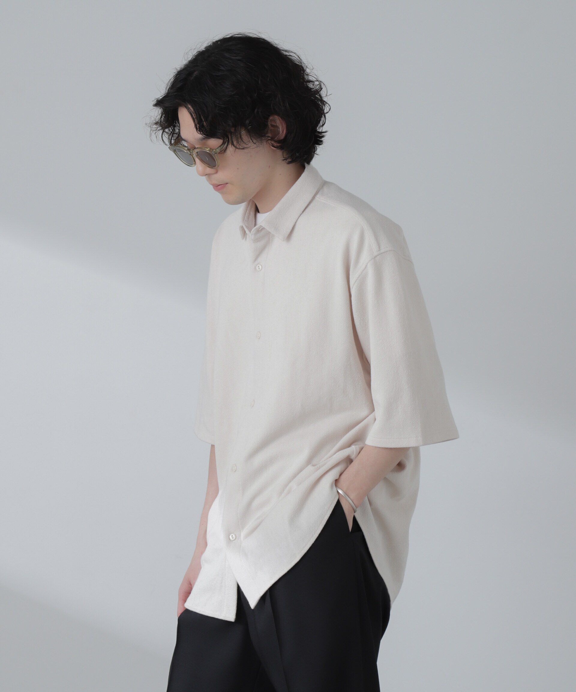 nano･universe「ヘリンボーン起毛シャツ 半袖(セットアップ可)」|シャツ・ブラウス|