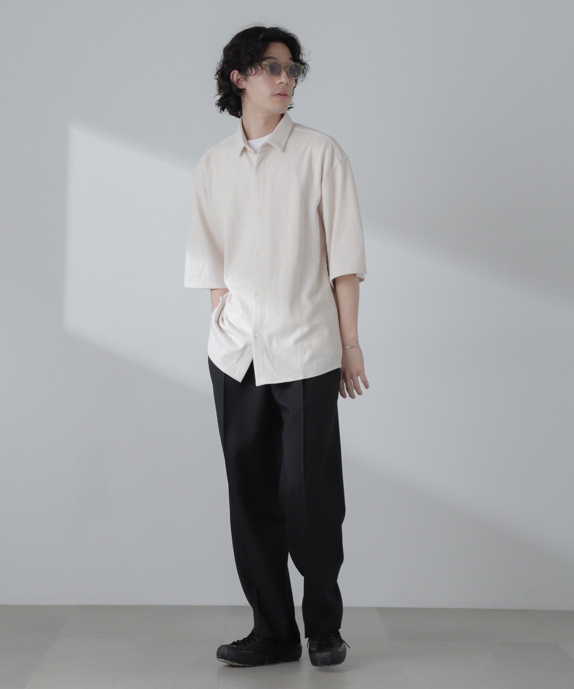 nano･universe「ヘリンボーン起毛シャツ 半袖(セットアップ可)」|シャツ・ブラウス|