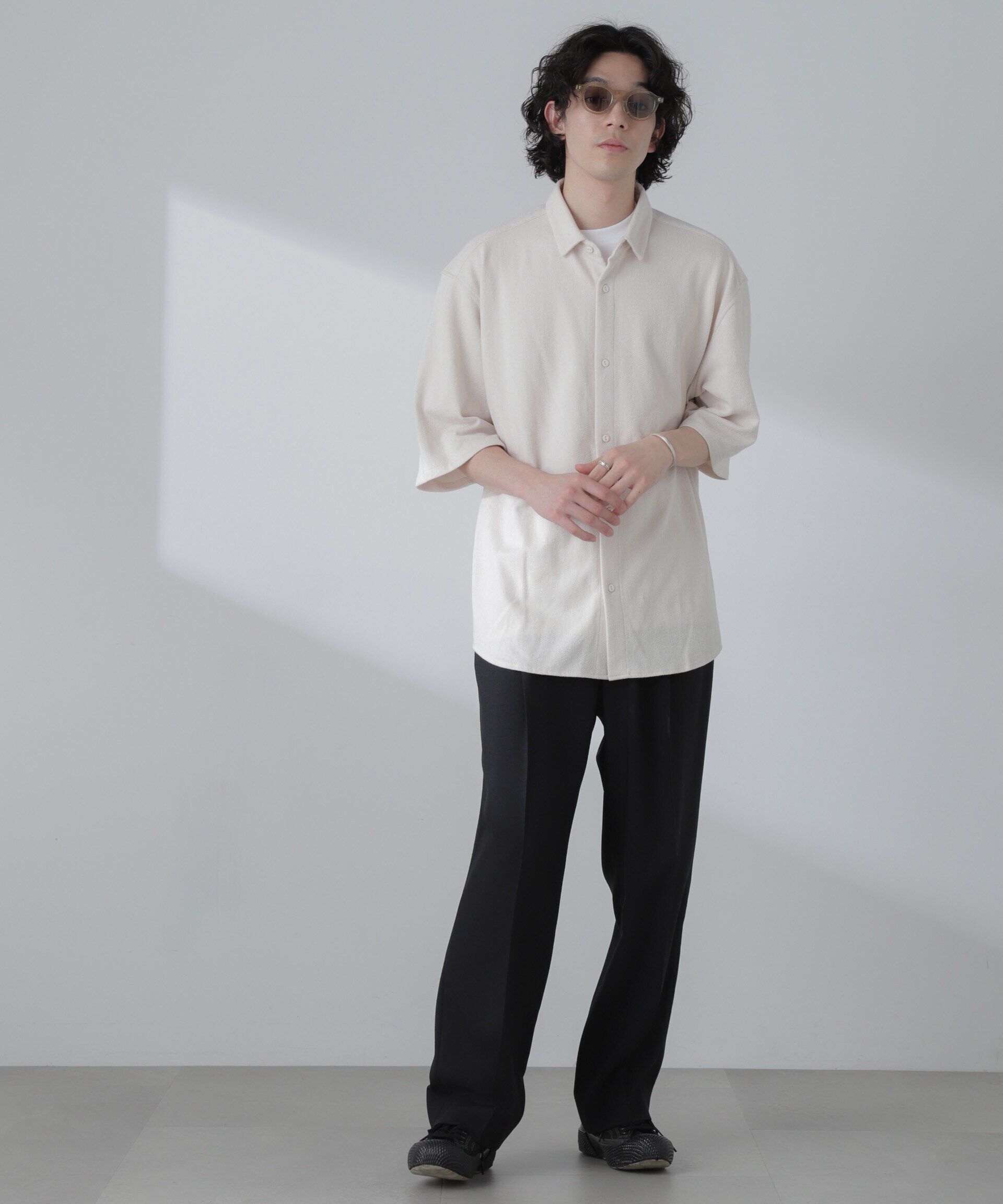 nano･universe「ヘリンボーン起毛シャツ 半袖(セットアップ可)」|シャツ・ブラウス|