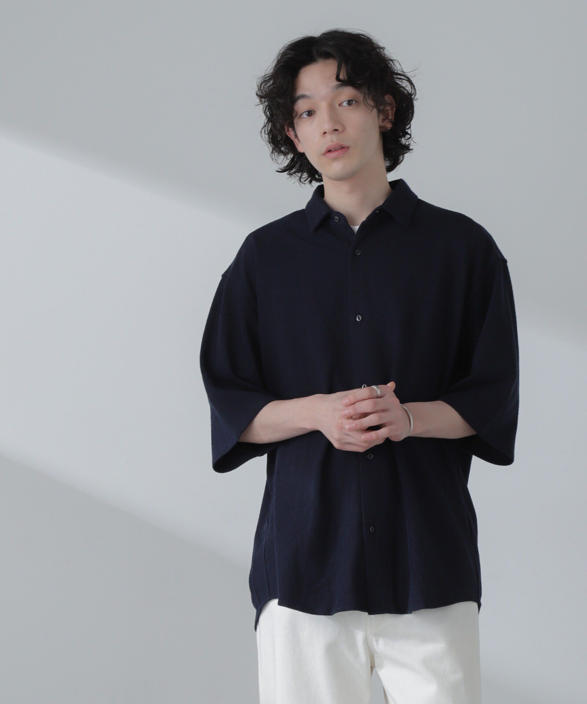 nano･universe「ヘリンボーン起毛シャツ 半袖(セットアップ可)」|シャツ・ブラウス|