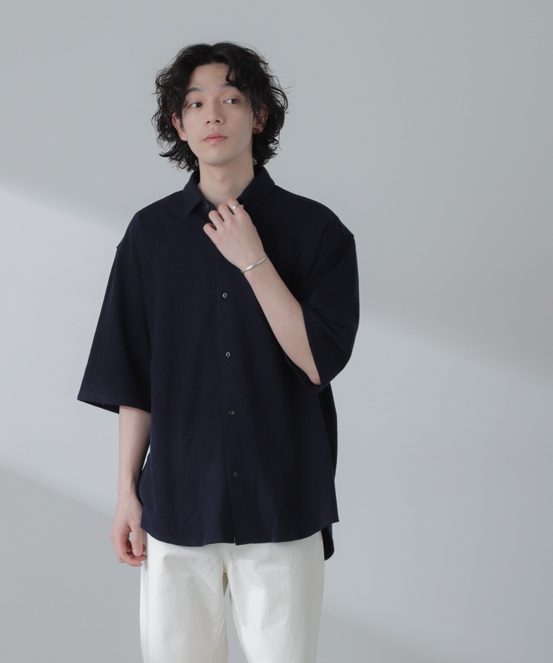 nano･universe「ヘリンボーン起毛シャツ 半袖(セットアップ可)」|シャツ・ブラウス|