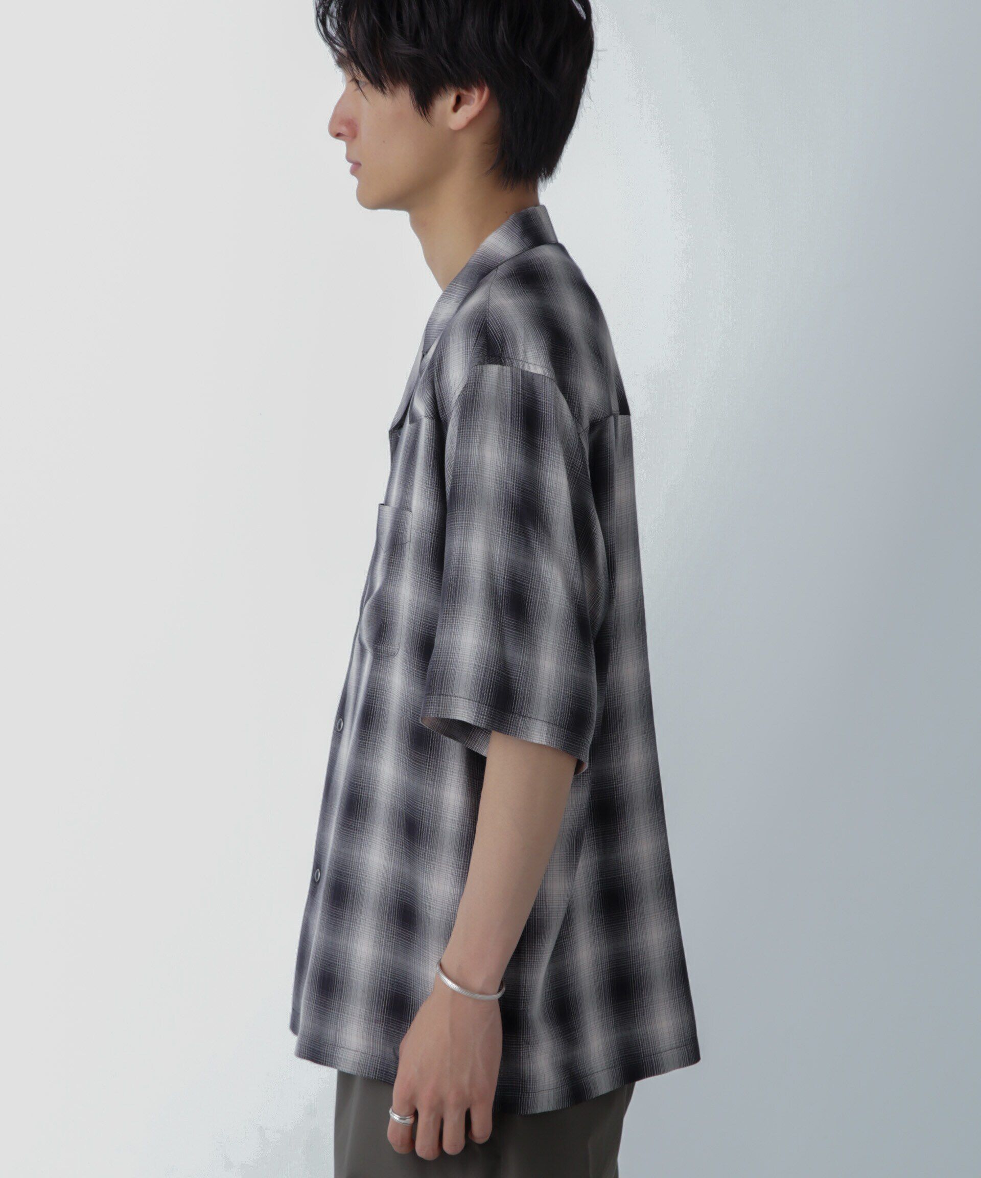 nano･universe「レーヨンオンブレチェックシャツ 半袖」|シャツ・ブラウス|