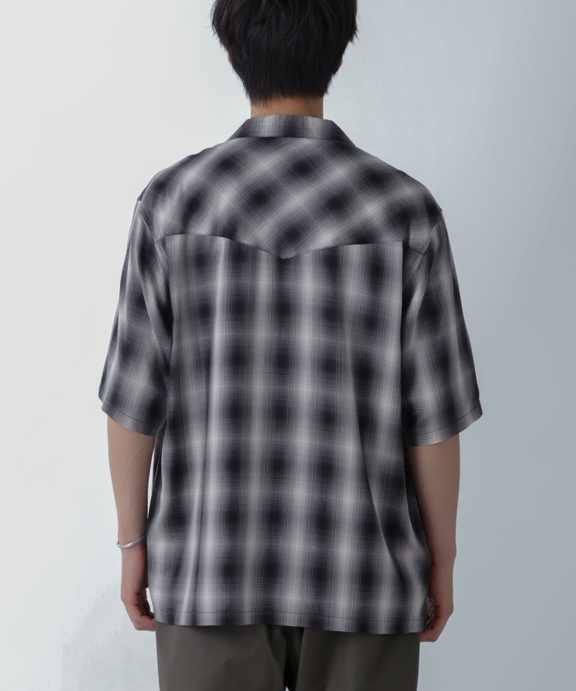 nano･universe「レーヨンオンブレチェックシャツ 半袖」|シャツ・ブラウス|