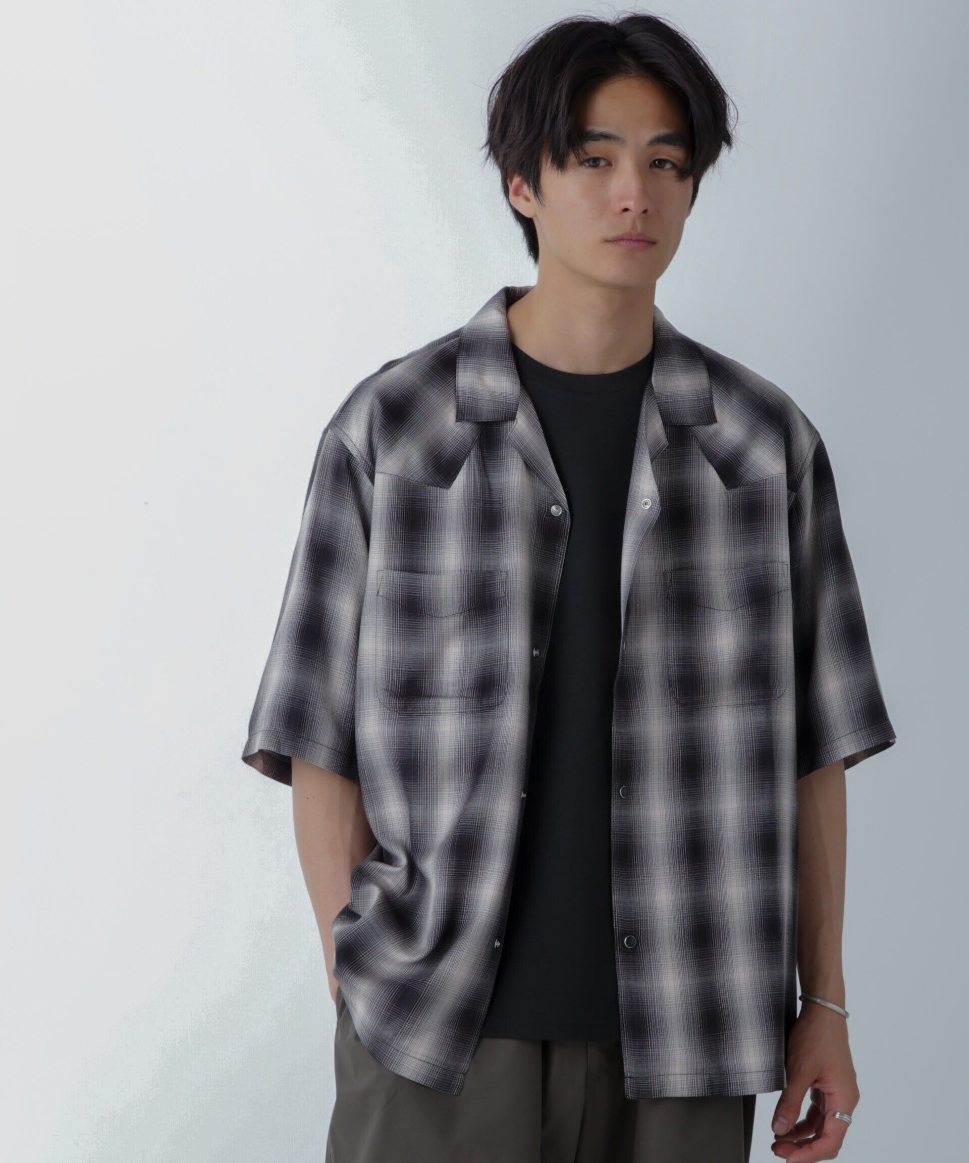nano･universe「レーヨンオンブレチェックシャツ 半袖」|シャツ・ブラウス|