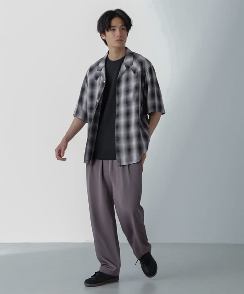 nano･universe「レーヨンオンブレチェックシャツ 半袖」|シャツ・ブラウス|