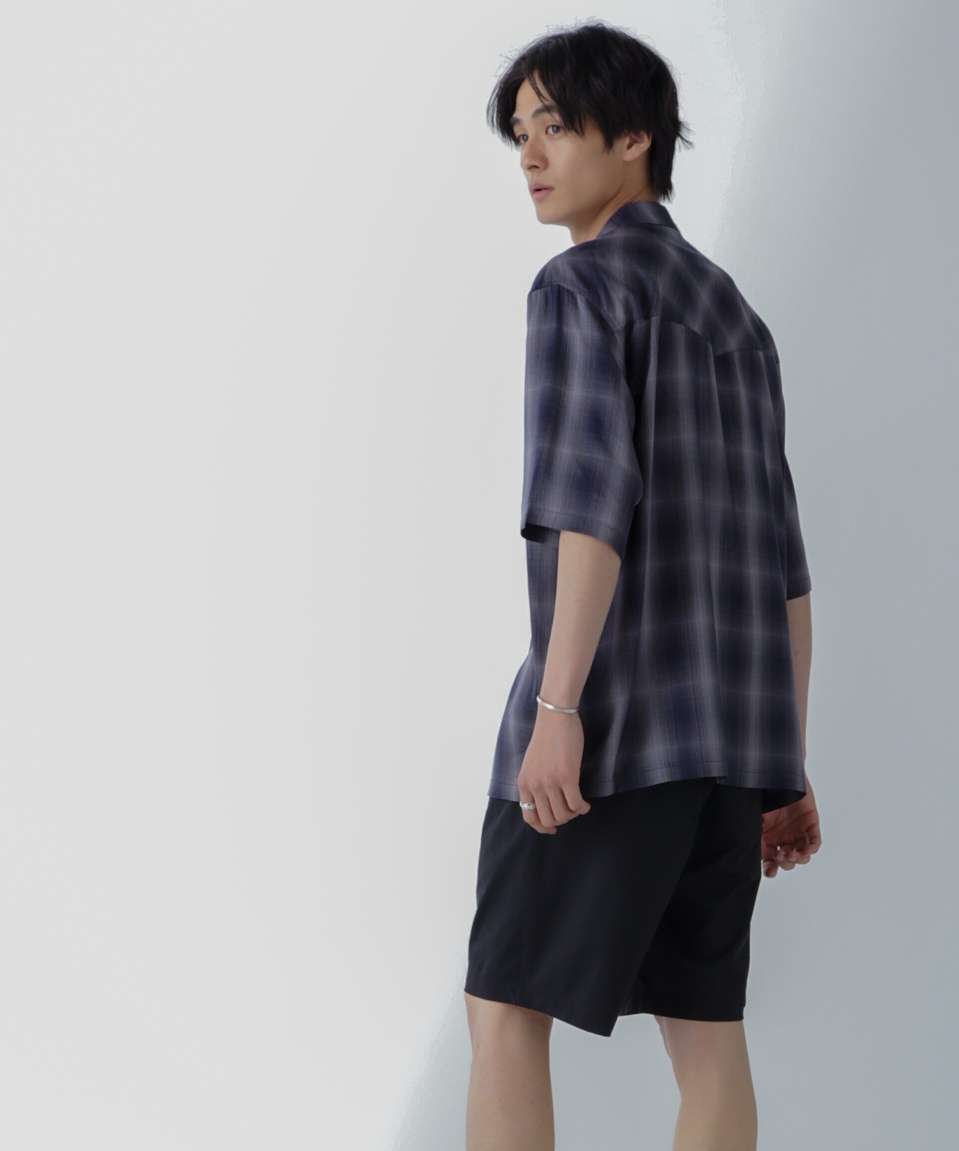nano･universe「レーヨンオンブレチェックシャツ 半袖」|シャツ・ブラウス|