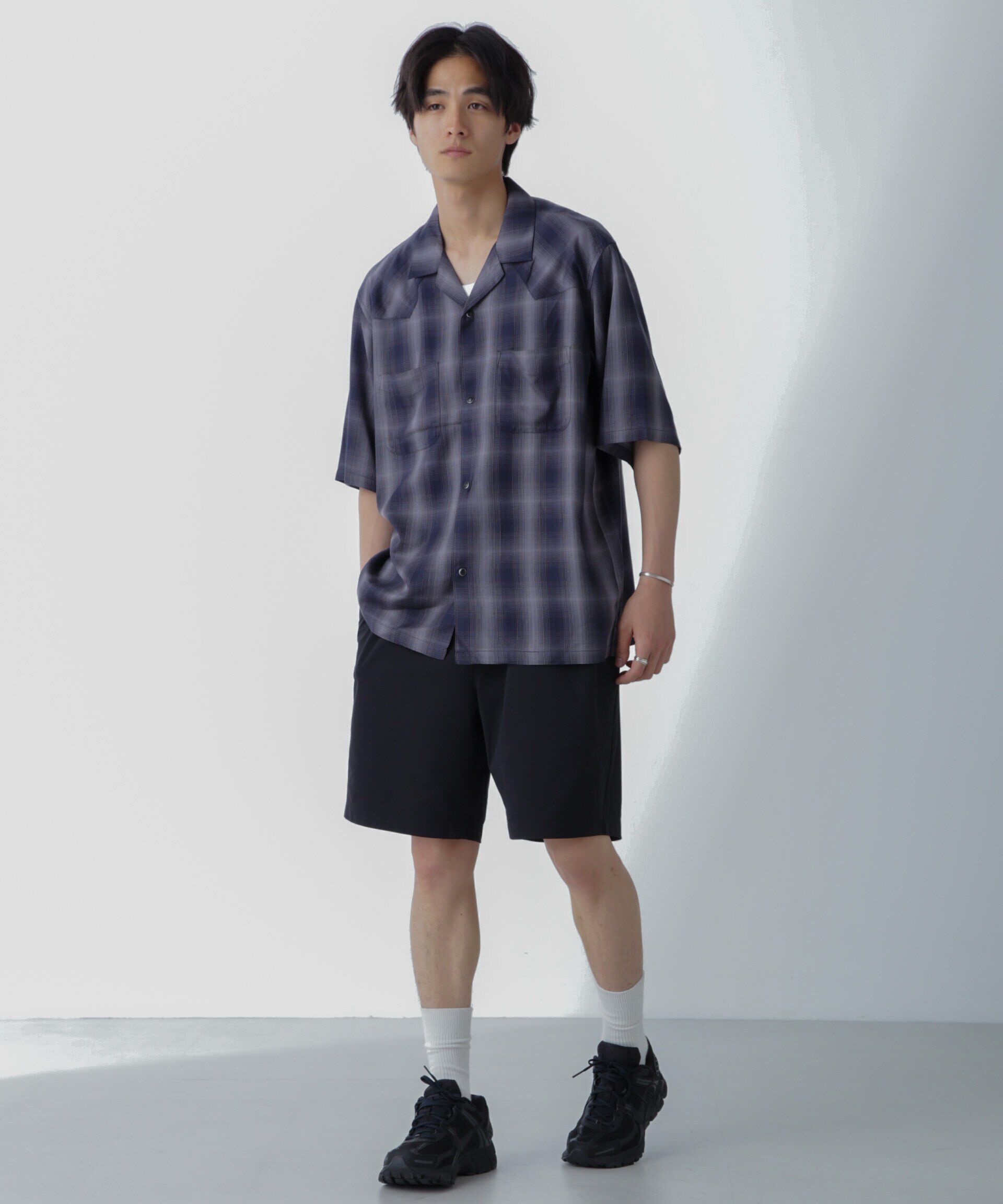 nano･universe「レーヨンオンブレチェックシャツ 半袖」|シャツ・ブラウス|