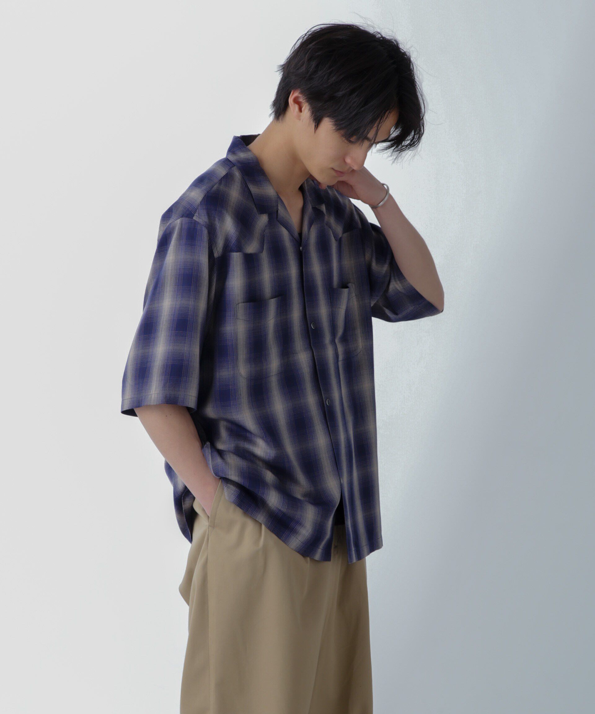 nano･universe「レーヨンオンブレチェックシャツ 半袖」|シャツ・ブラウス|
