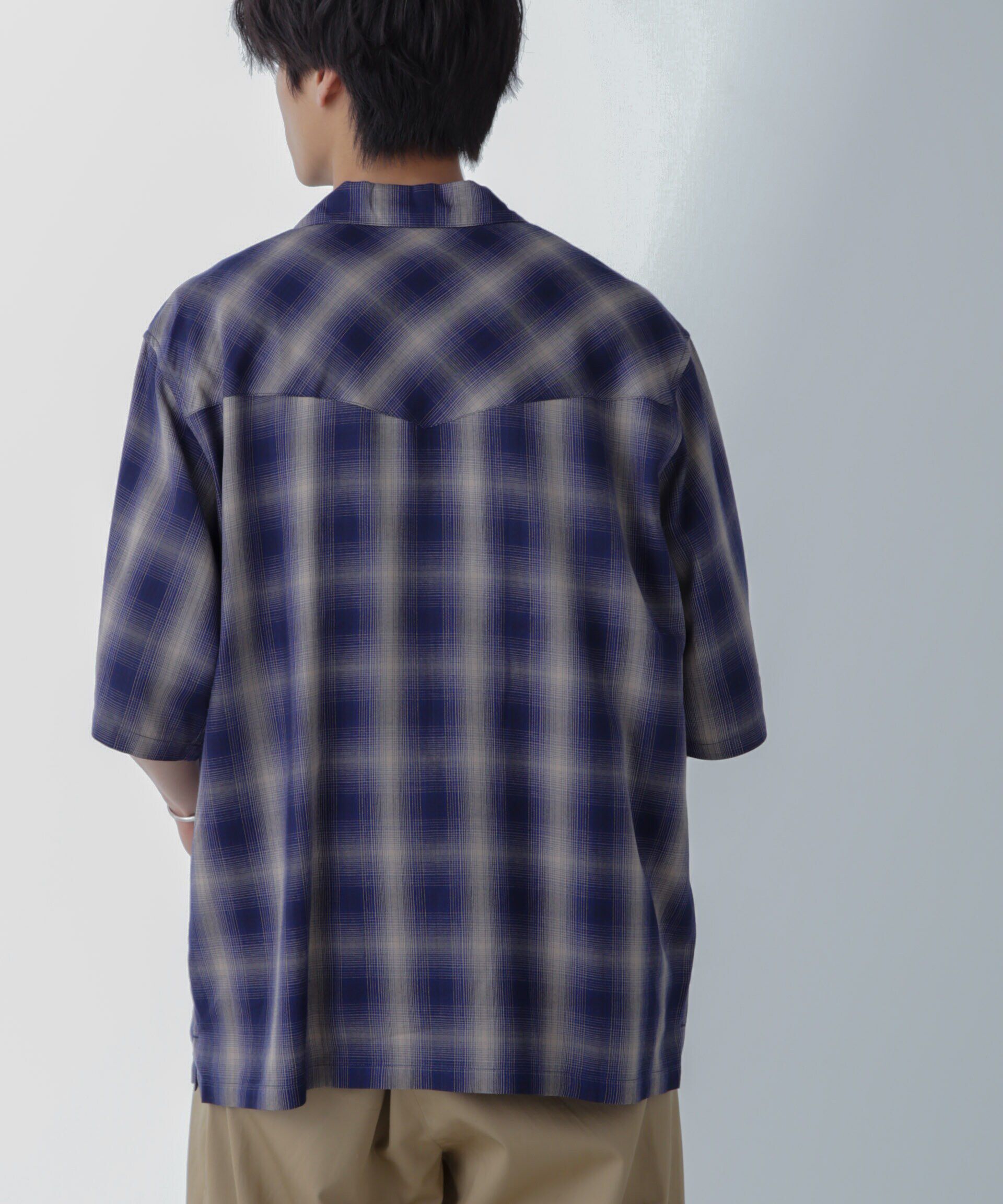 nano･universe「レーヨンオンブレチェックシャツ 半袖」|シャツ・ブラウス|