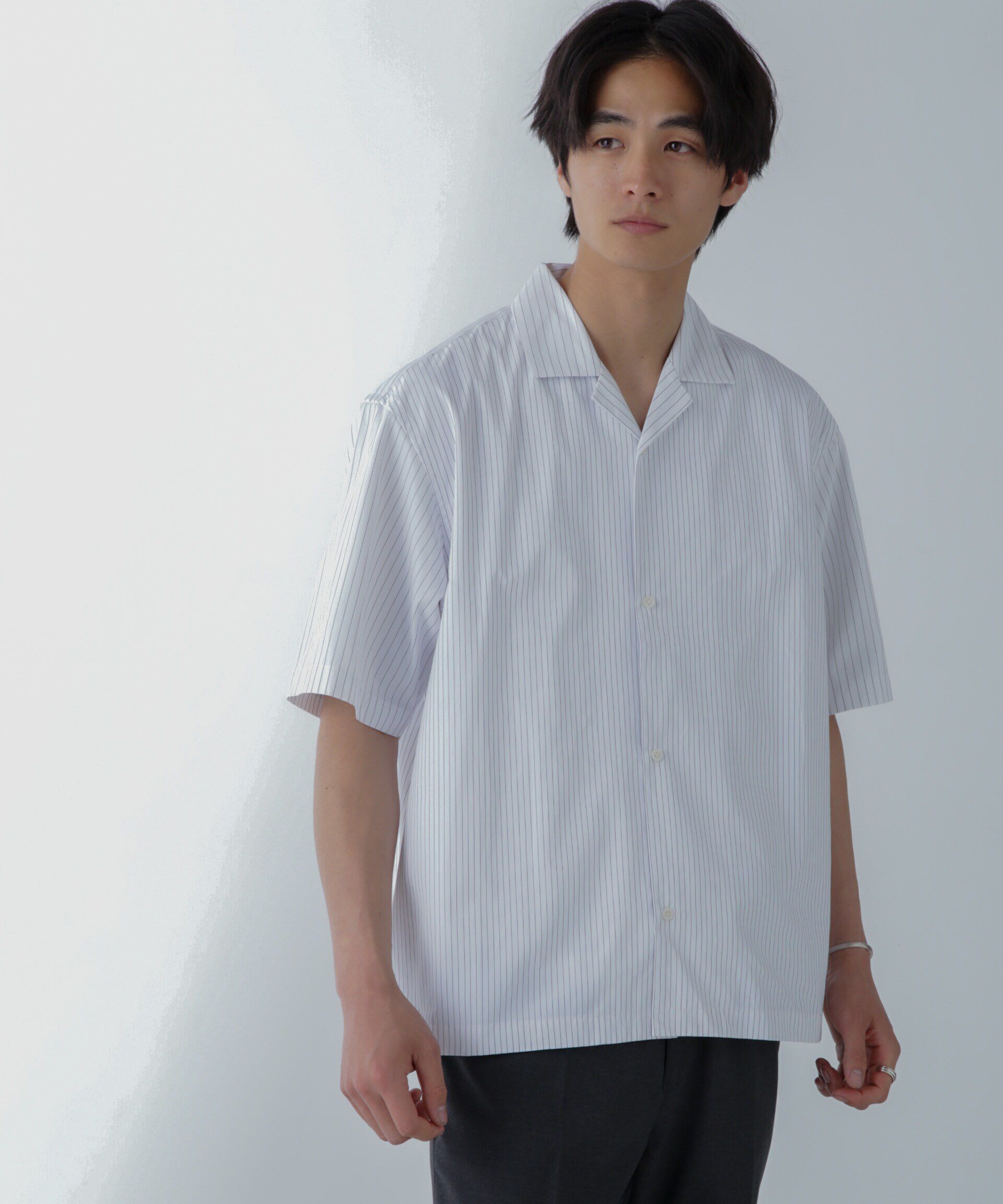 nano･universe「ストライプコンビ ハーフスリーブシャツ」|シャツ・ブラウス|
