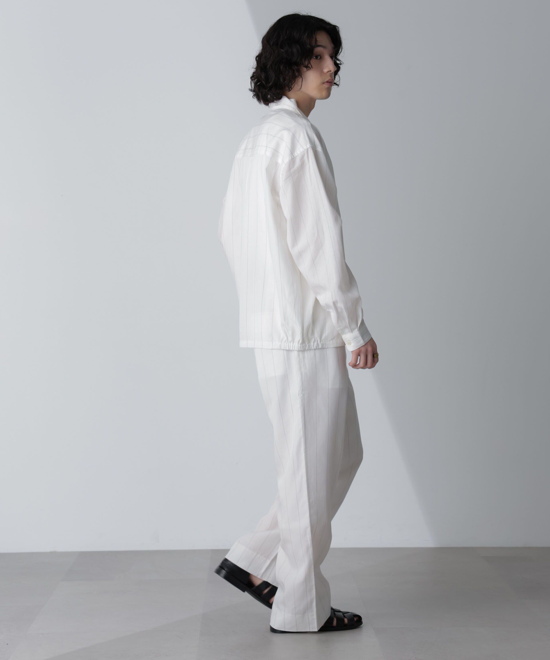 nano･universe「リネンブレンドピンストライプ1タックパンツ(セットアップ可)」|チノ|