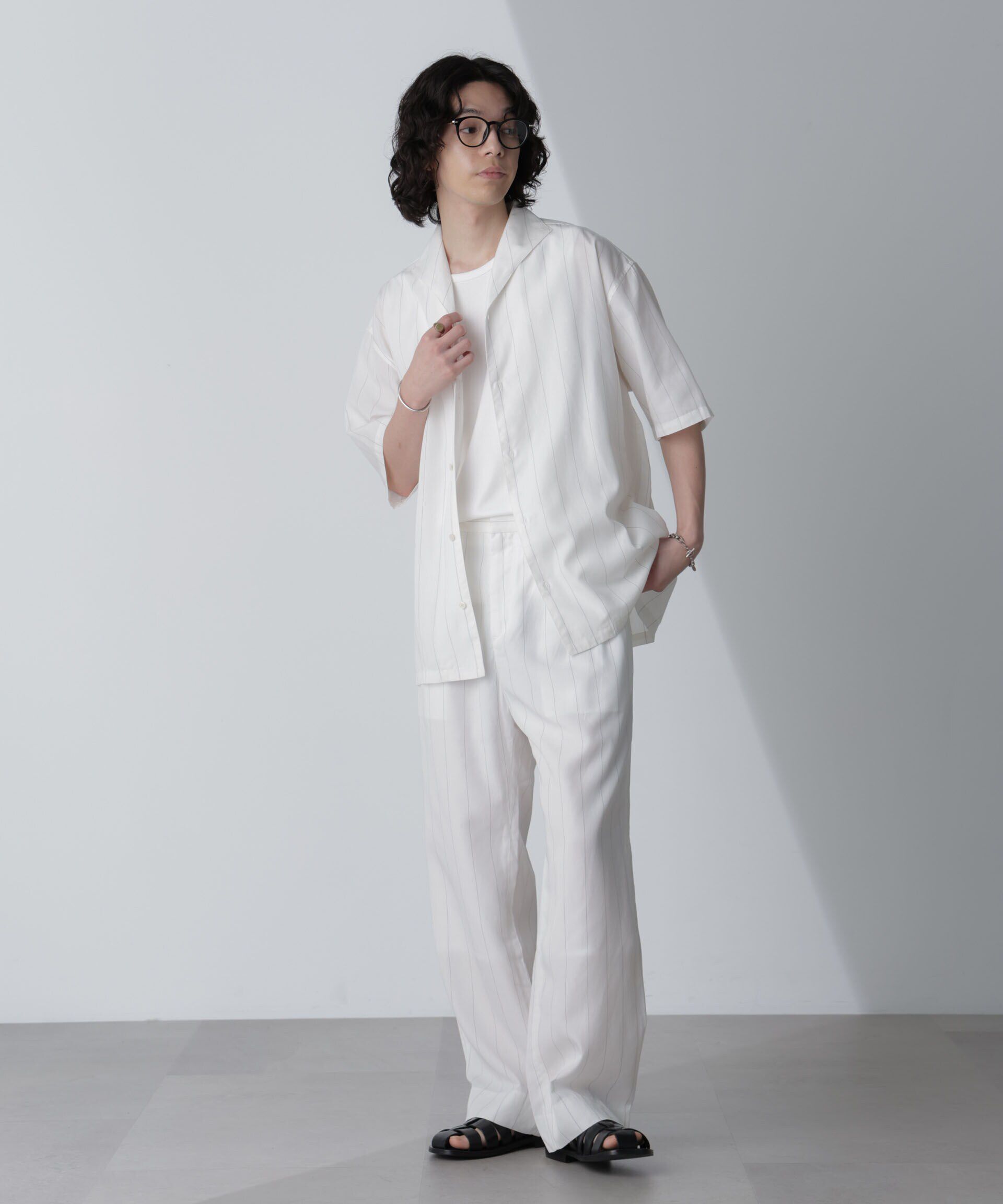 nano･universe「リネンブレンドピンストライプ1タックパンツ(セットアップ可)」|チノ|