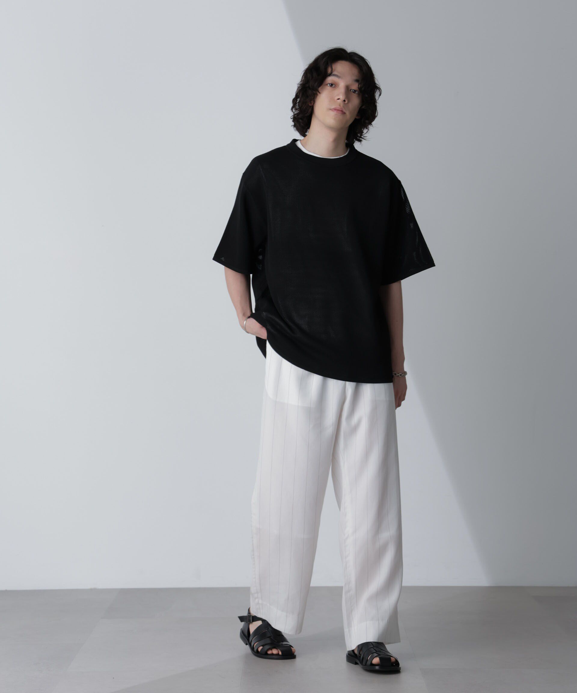 nano･universe「リネンブレンドピンストライプ1タックパンツ(セットアップ可)」|チノ|