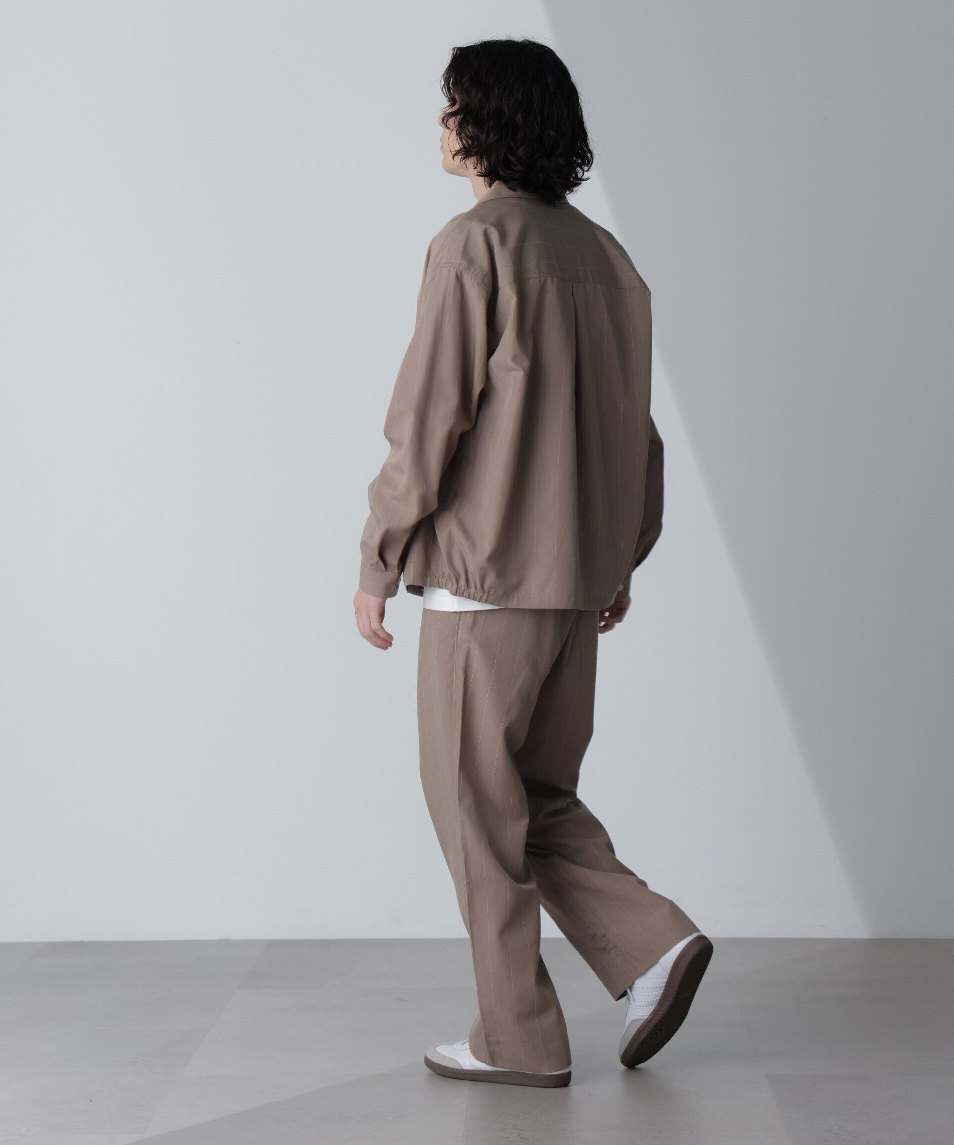 nano･universe「リネンブレンドピンストライプ1タックパンツ(セットアップ可)」|チノ|