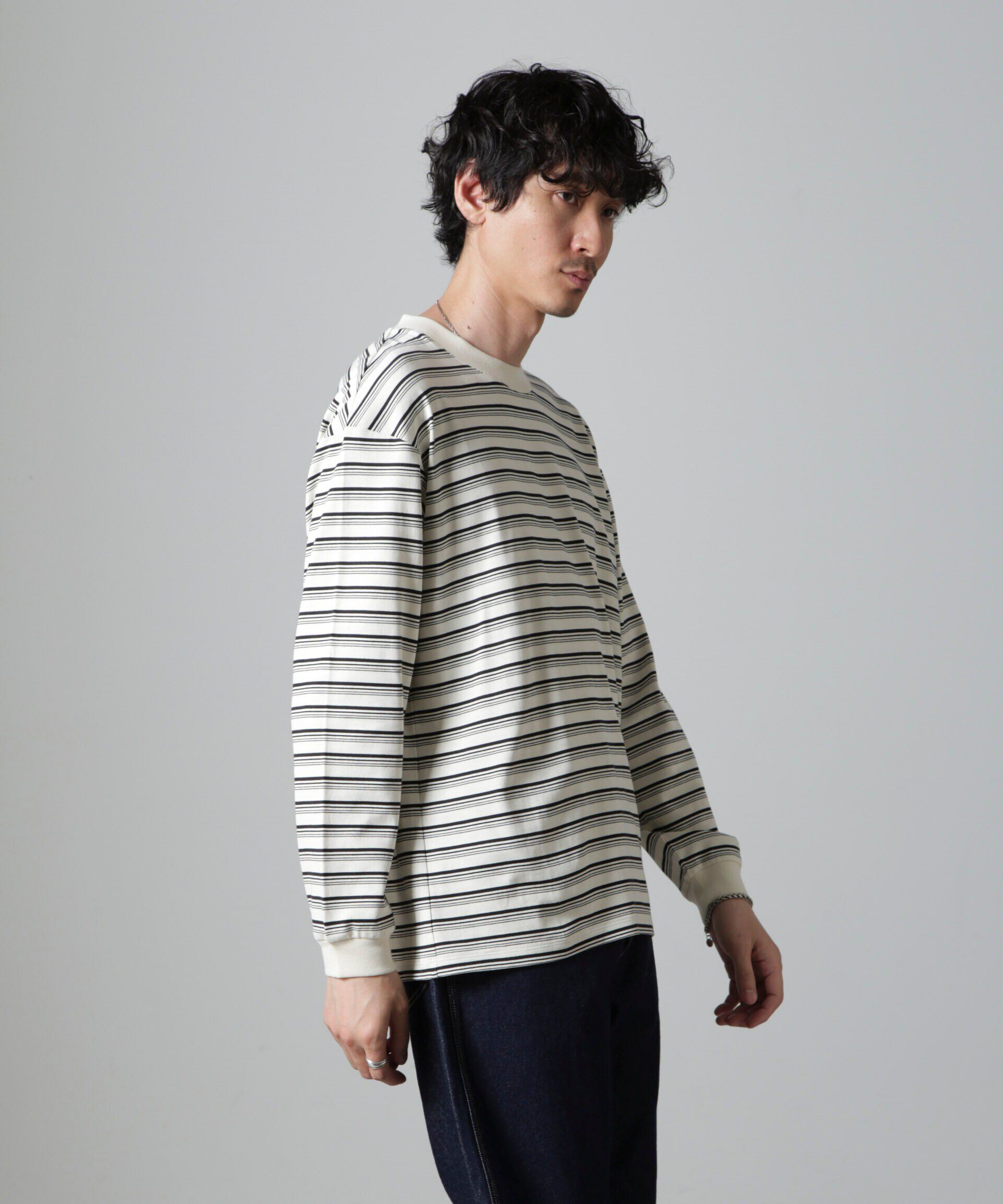 nano･universe「Anti Soaked(R)  ランダムボーダークルーネックTシャツ 長袖」|Tシャツ・カットソー|