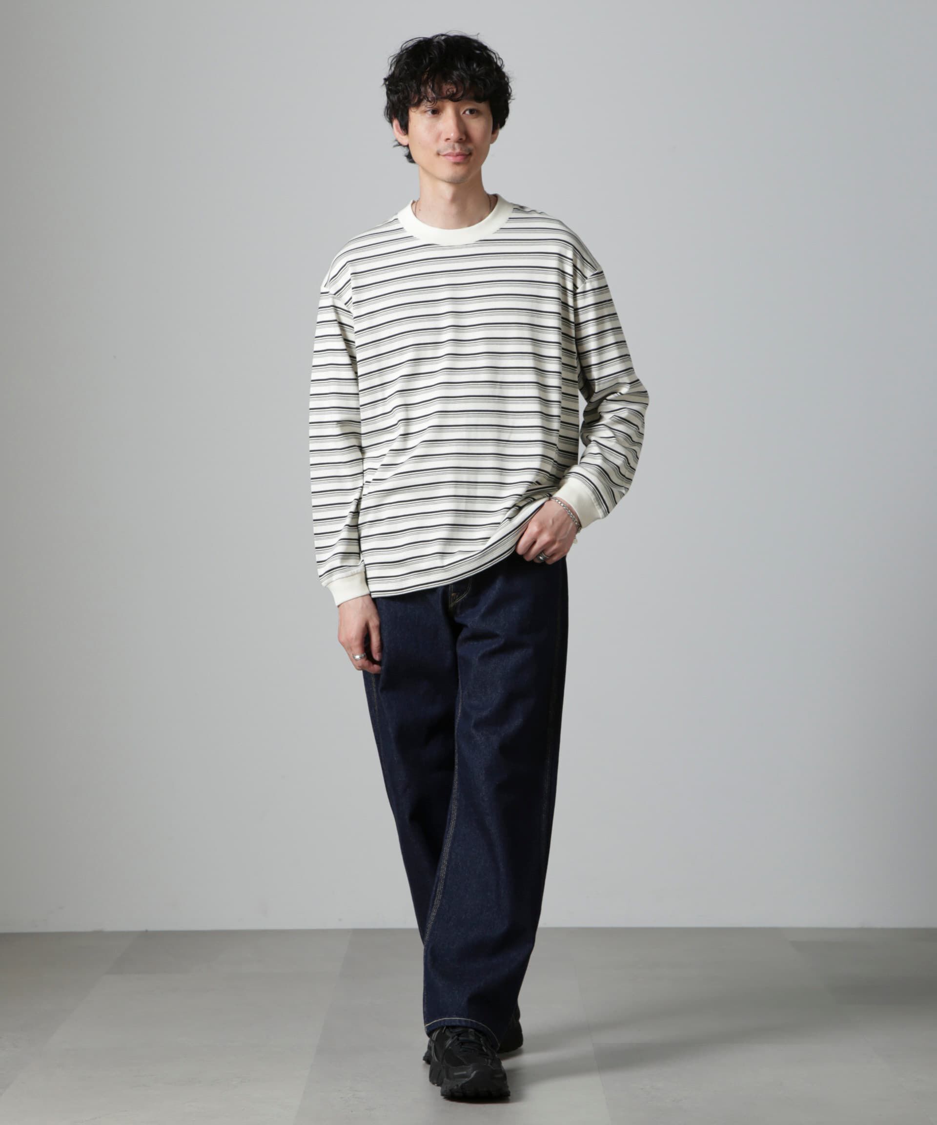 nano･universe「Anti Soaked(R)  ランダムボーダークルーネックTシャツ 長袖」|Tシャツ・カットソー|