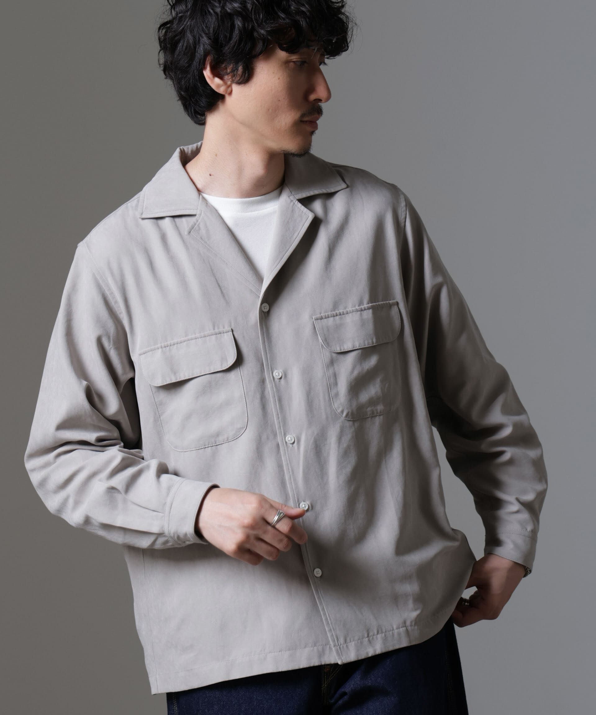 nano･universe「スウェードライクオープンカラーシャツ」|シャツ・ブラウス|グレージュ3