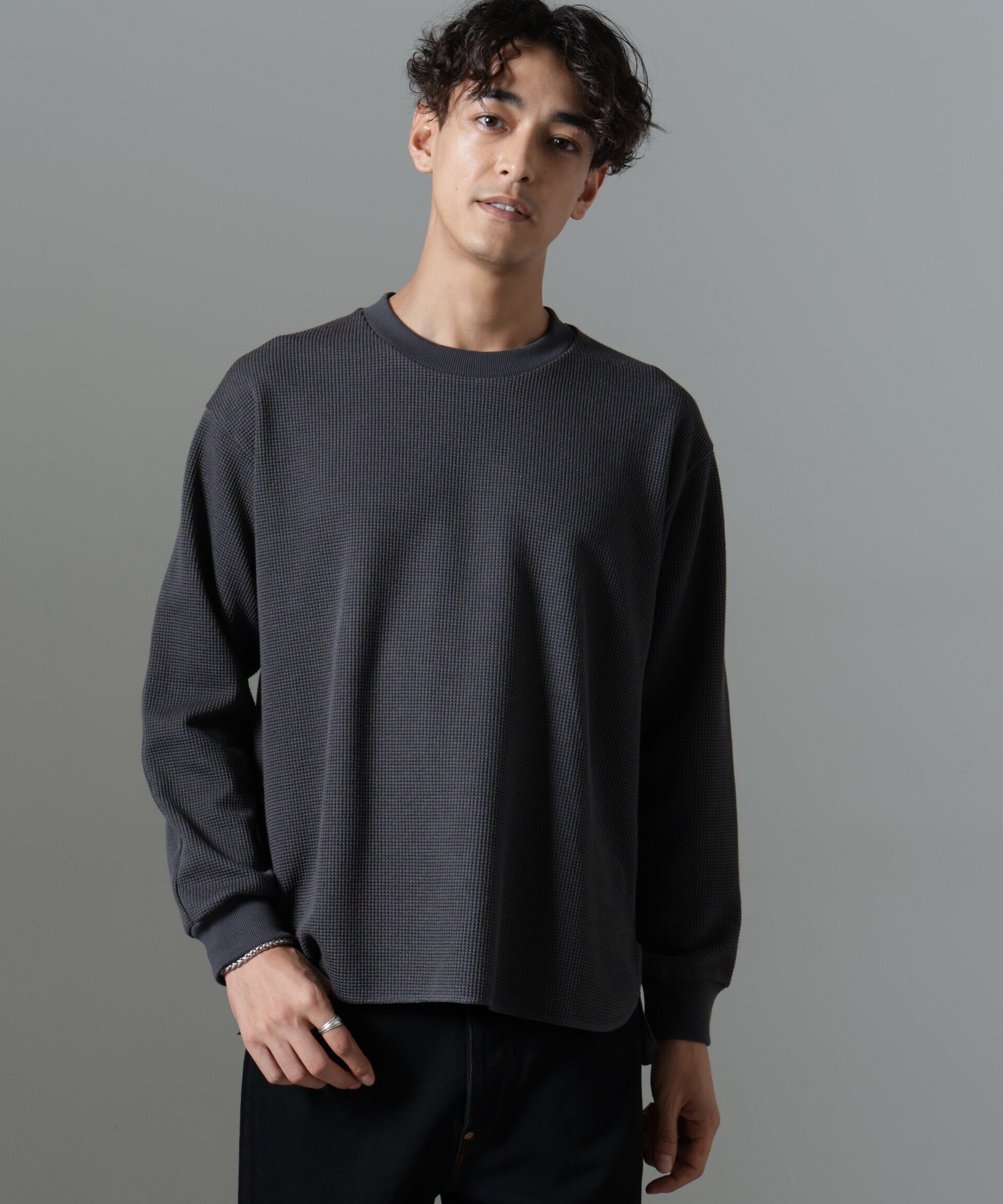 nano･universe「テクノワッフル ロングスリーブTシャツ」|Tシャツ・カットソー|チャコール3