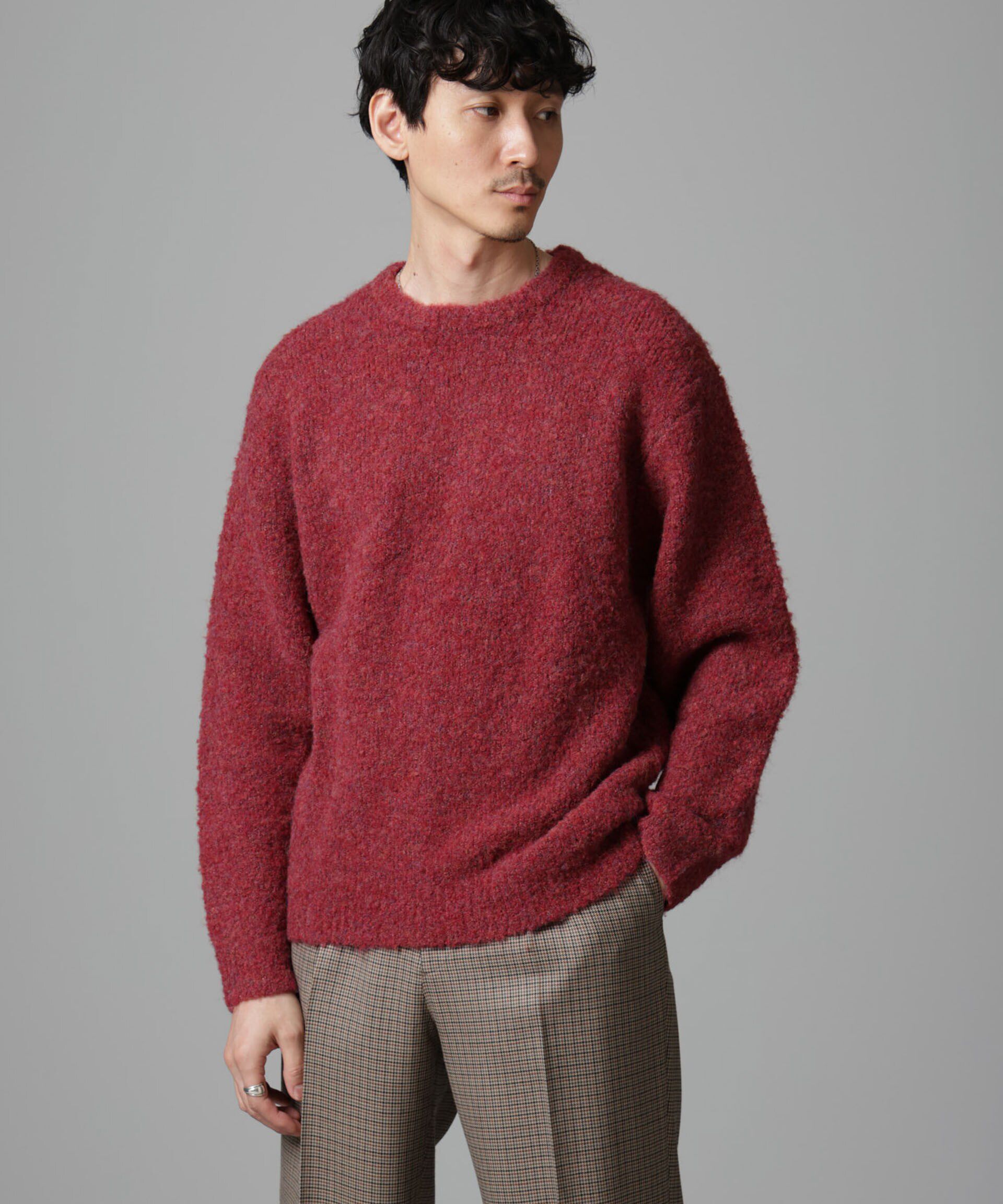 nano･universe「ウールミックスブークレニット」|ニット・セーター|バーガンディ4