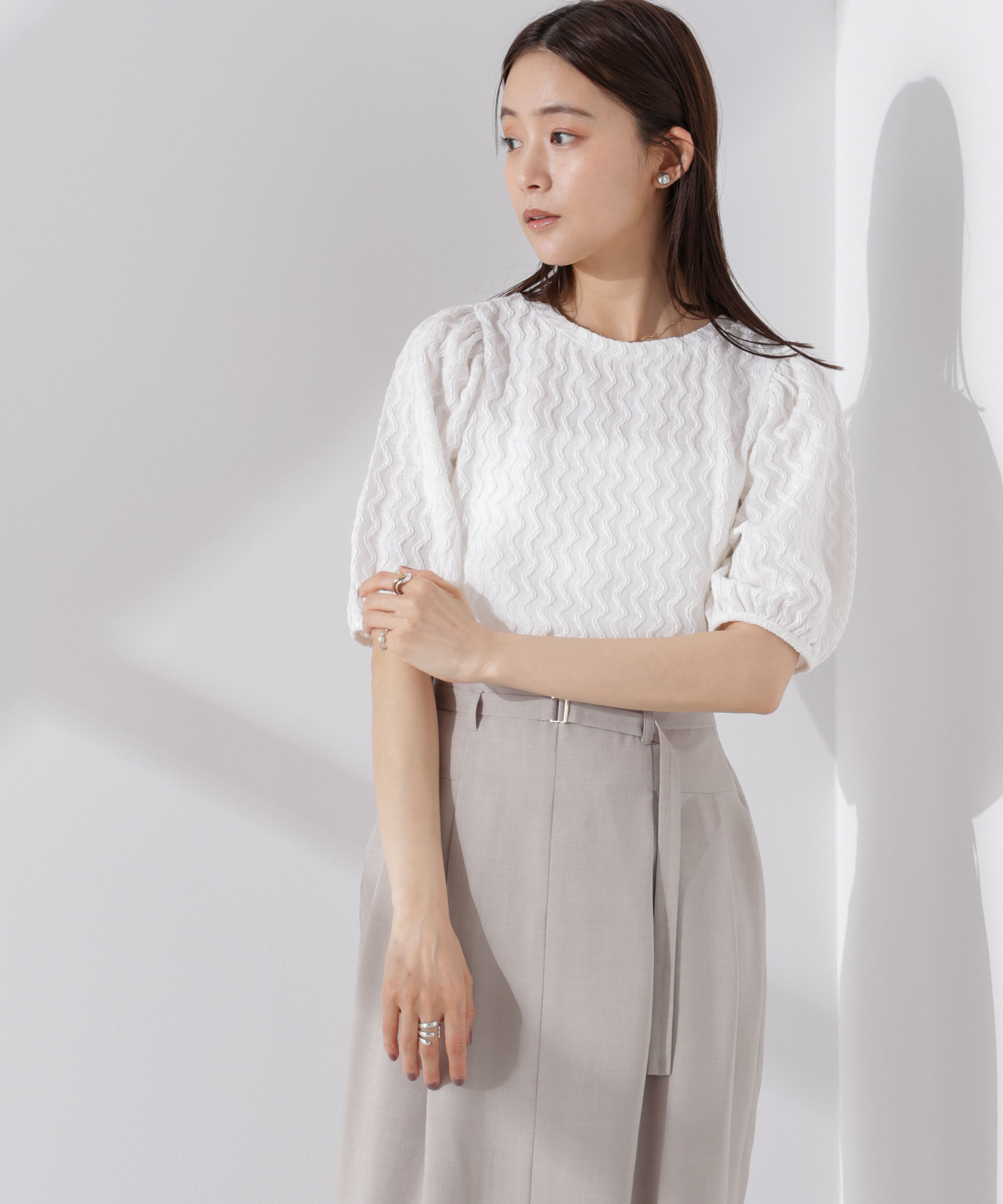 nano･universe「ウェーブジャガードボリュームスリーブプルオーバー」|Tシャツ・カットソー|