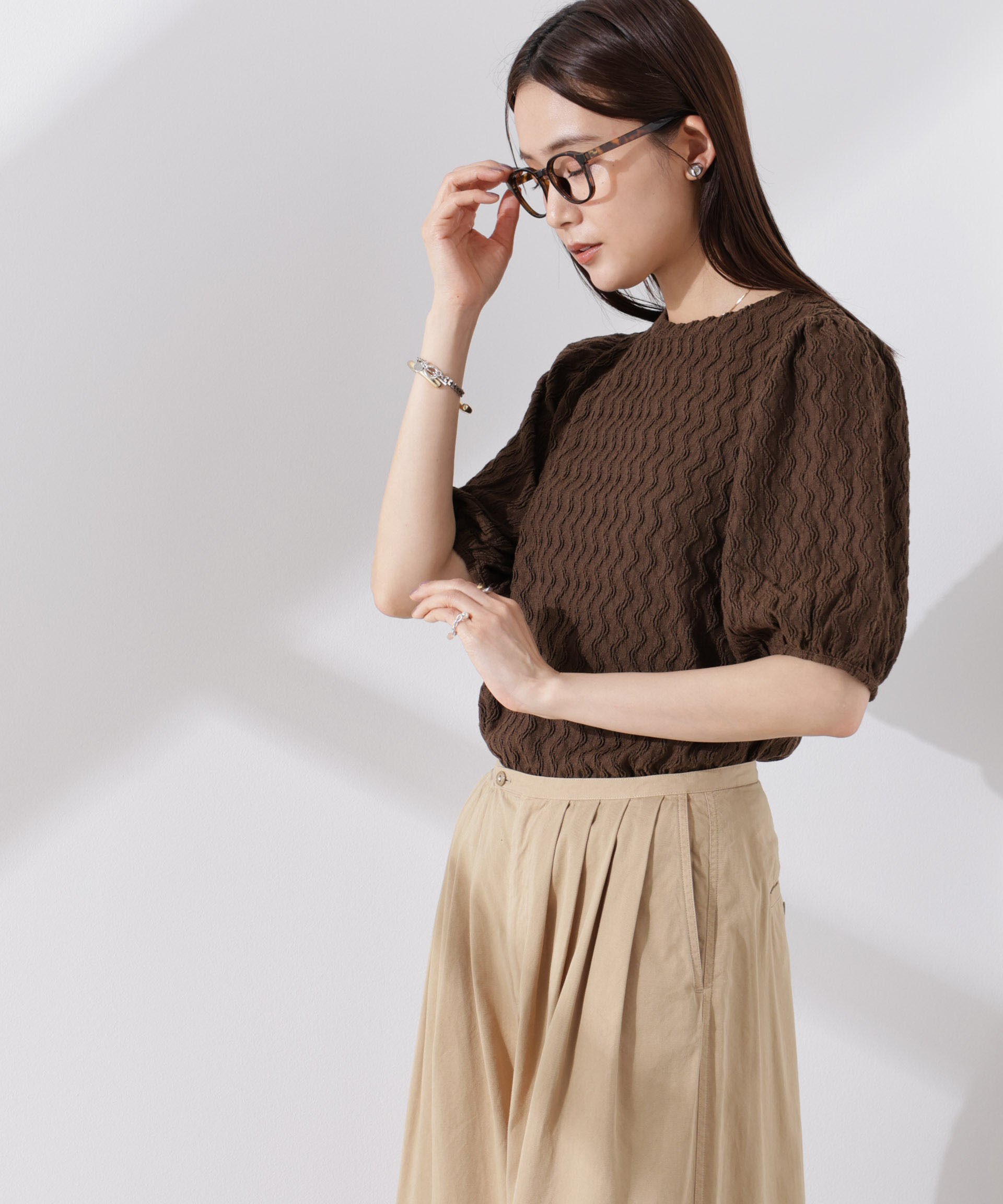 nano･universe「ウェーブジャガードボリュームスリーブプルオーバー」|Tシャツ・カットソー|