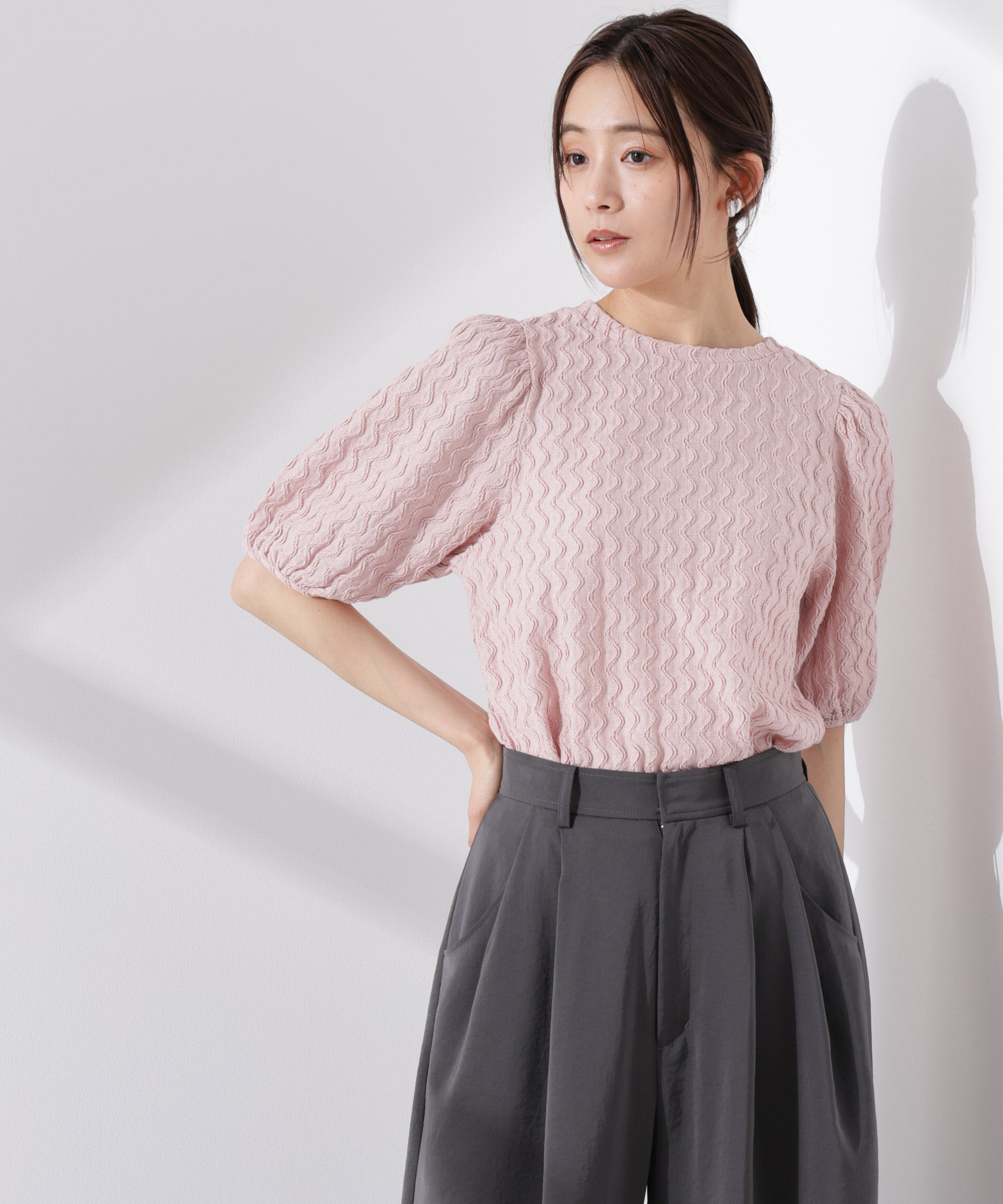 nano･universe「ウェーブジャガードボリュームスリーブプルオーバー」|Tシャツ・カットソー|