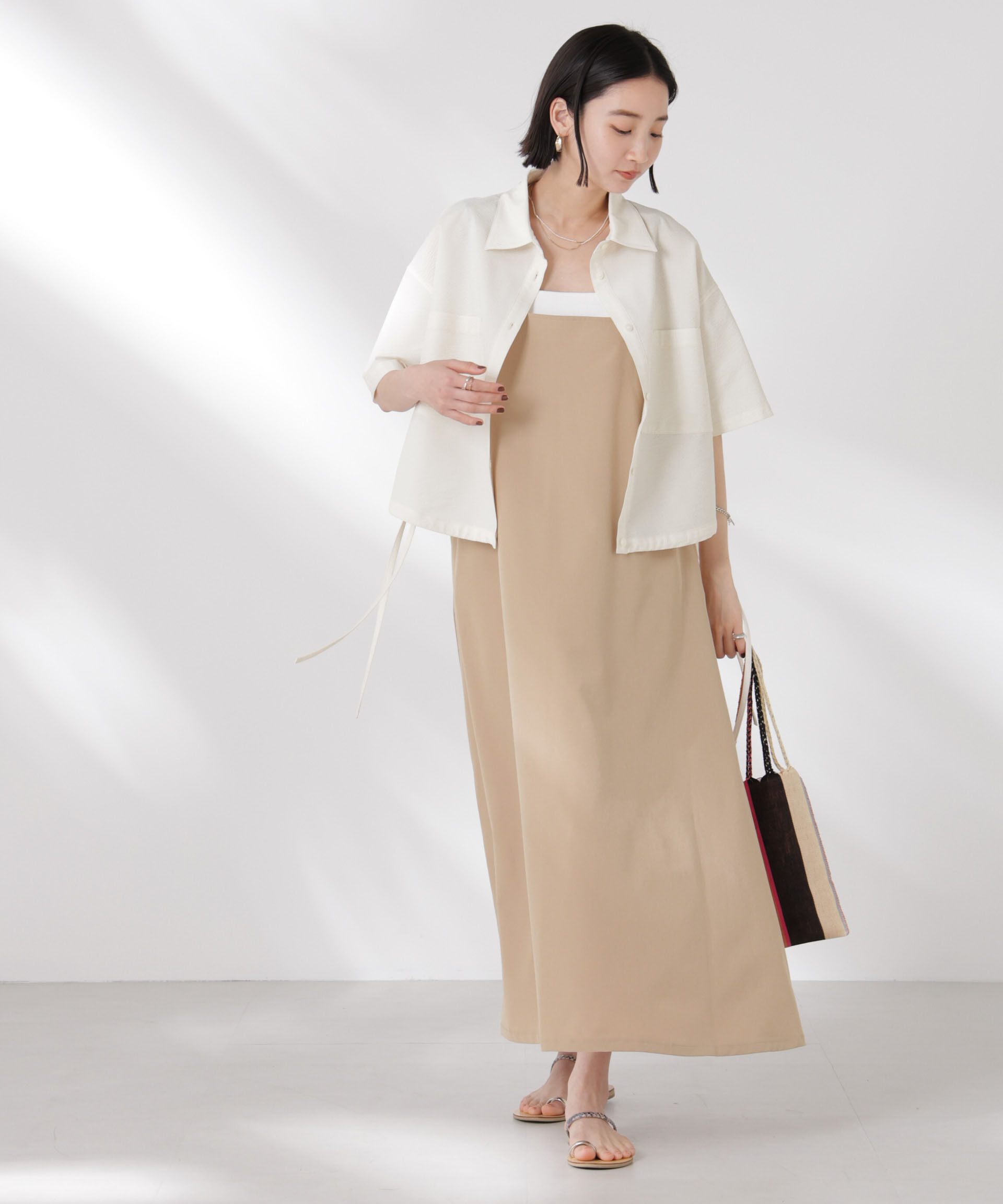 nano･universe「ドロストリボンヘムクロップドサッカーシャツ(セットアップ可)」|シャツ・ブラウス|