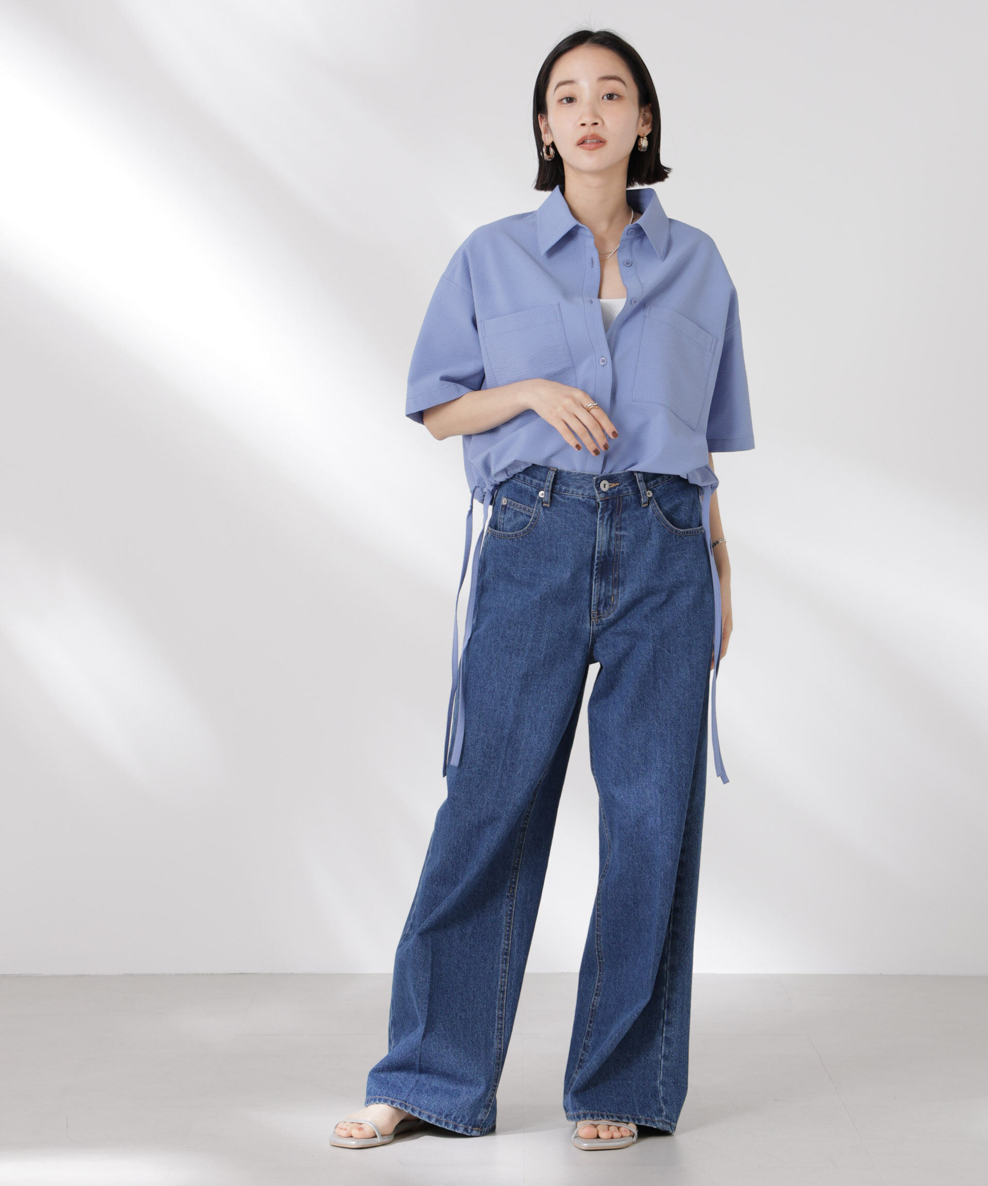 nano･universe「ドロストリボンヘムクロップドサッカーシャツ(セットアップ可)」|シャツ・ブラウス|