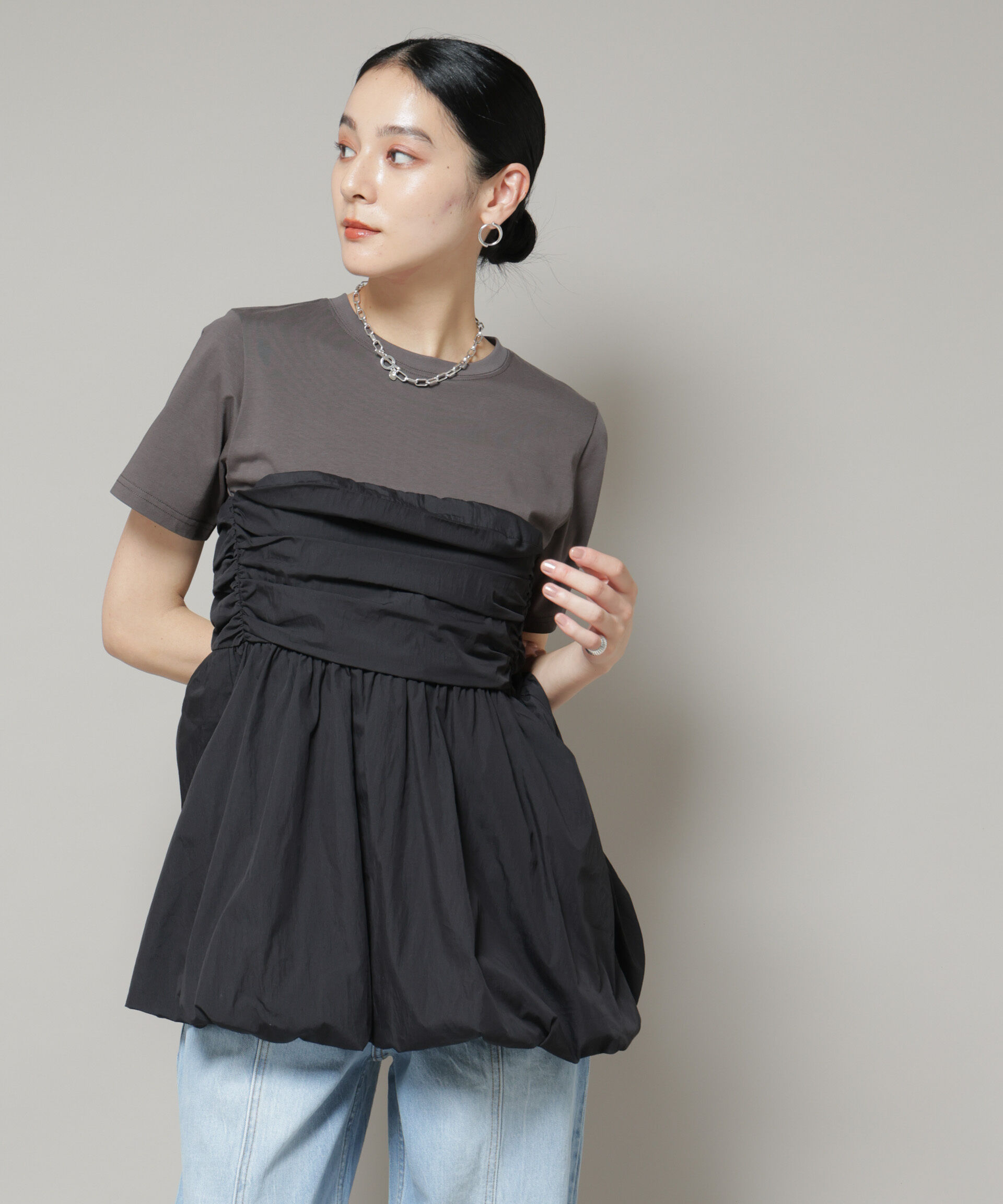 nano･universe「バルーンビスチェドッキングトップス」|Tシャツ・カットソー|