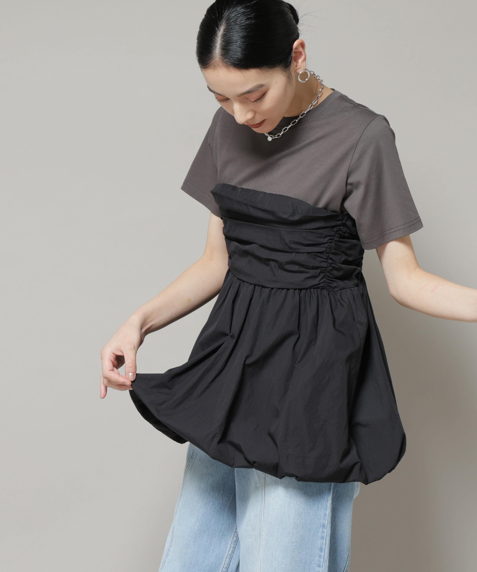 nano･universe「バルーンビスチェドッキングトップス」|Tシャツ・カットソー|