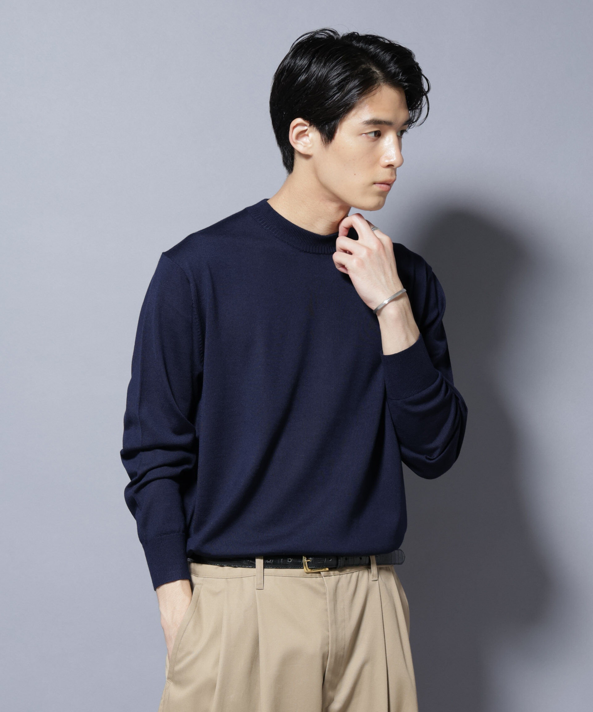 nano･universe「「毛玉レスニット」ファインゲージクルーネック」|ニット・セーター|ネイビー