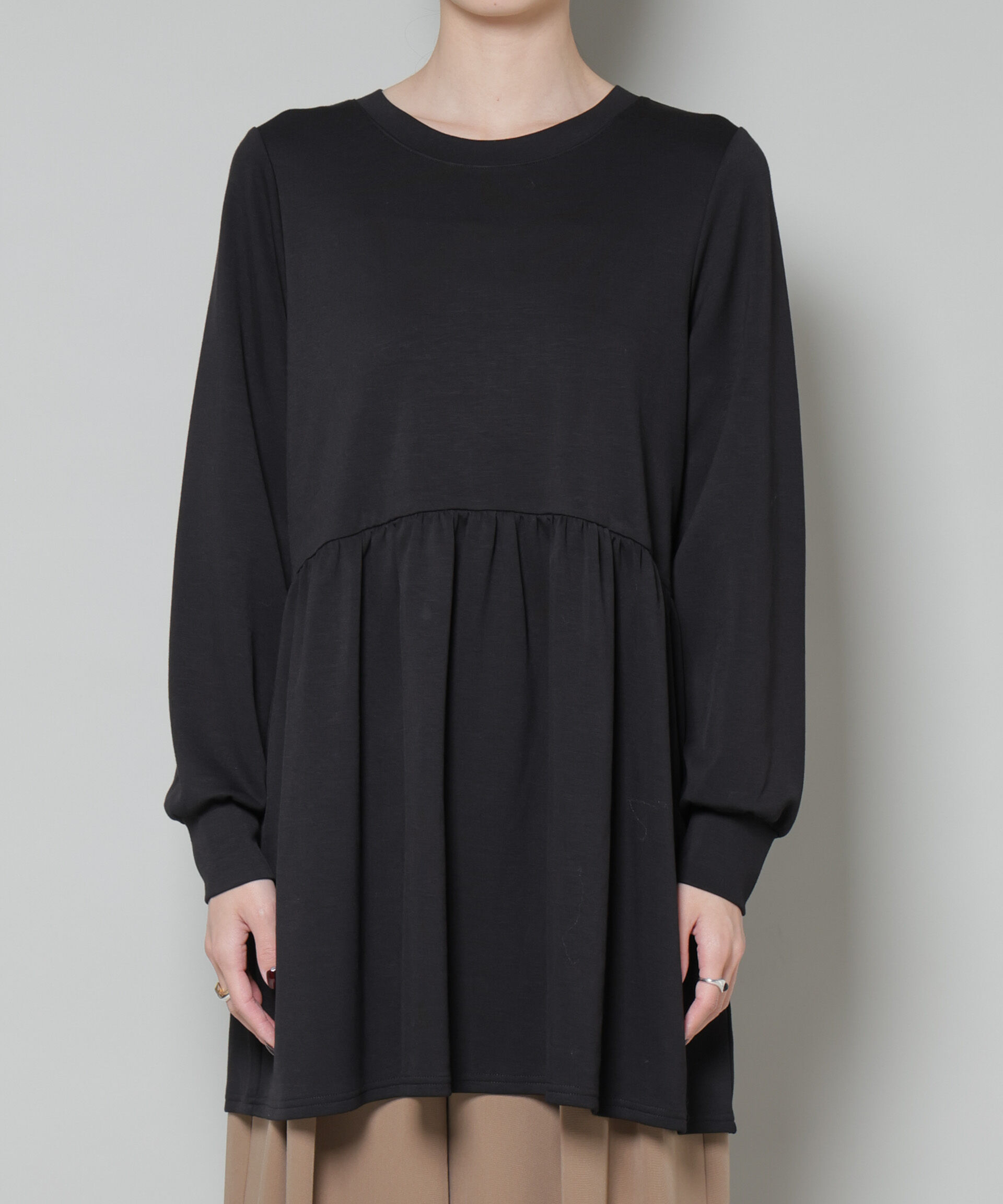 nano･universe「サーモジャージーウエスト切り替えギャザープルオーバー」|Tシャツ・カットソー|