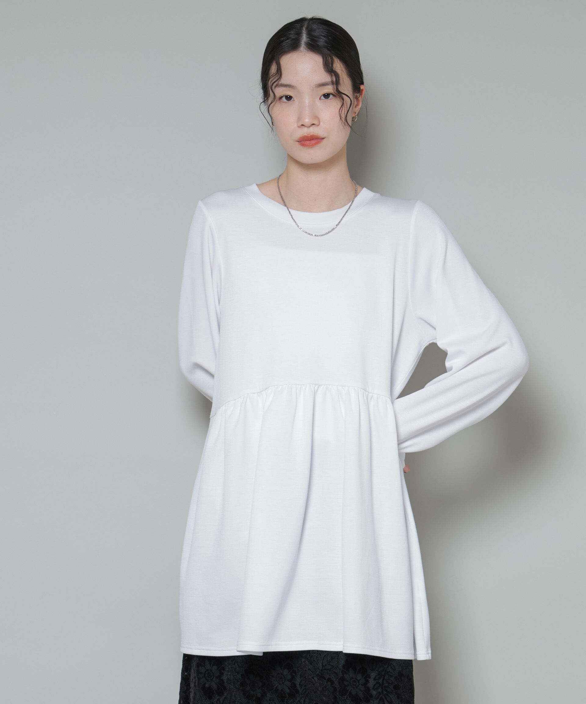 nano･universe「サーモジャージーウエスト切り替えギャザープルオーバー」|Tシャツ・カットソー|