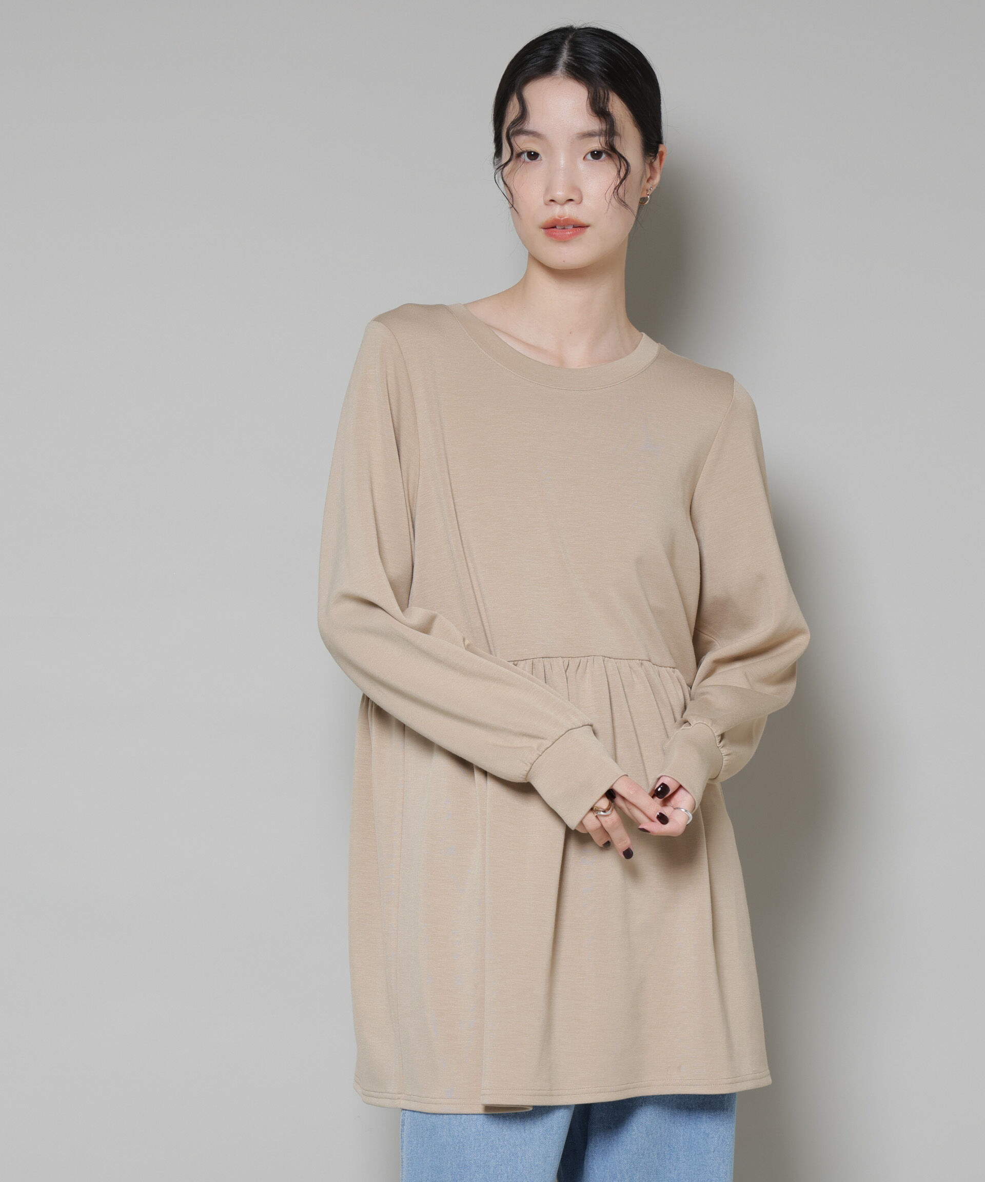 nano･universe「サーモジャージーウエスト切り替えギャザープルオーバー」|Tシャツ・カットソー|