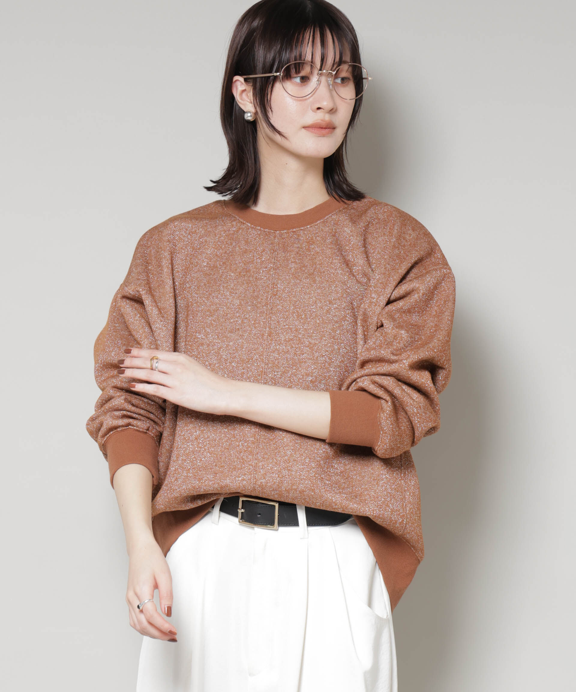 nano･universe「ラメ裏毛トップス」|Tシャツ・カットソー|