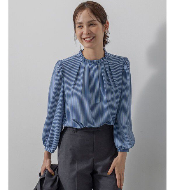 組曲「ライトデシンフリル襟 ブラウス」|シャツ・ブラウス|ブルー系1