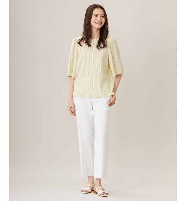 自由区「【洗える】リヨセルコットンストライプ カットソー」|Tシャツ・カットソー|